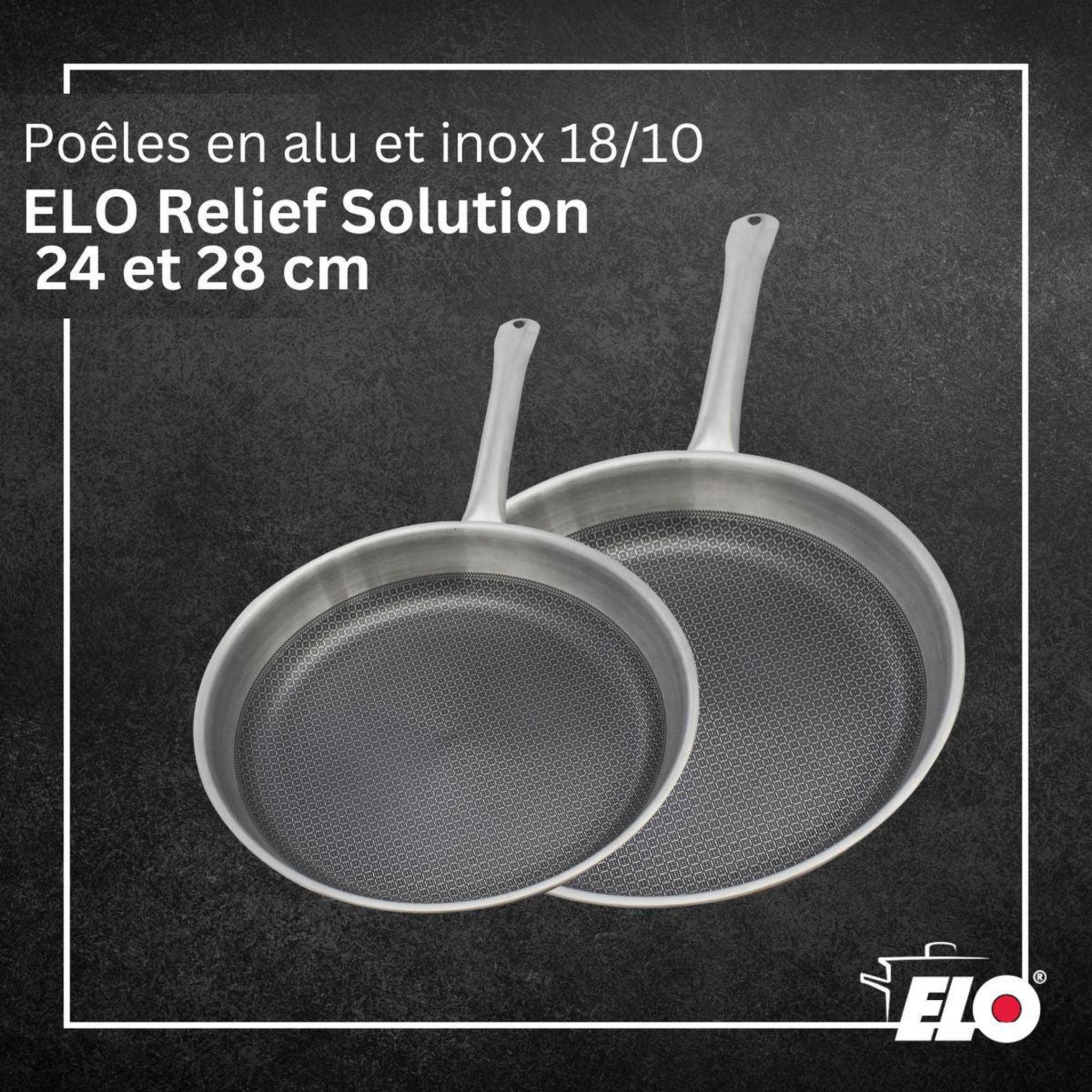 Voir la diapositive 2 : ELO Set de 2 poêles de cuisson 24/28 cm en inox avec revêtement antiadhésif sans pfas elo relief solution