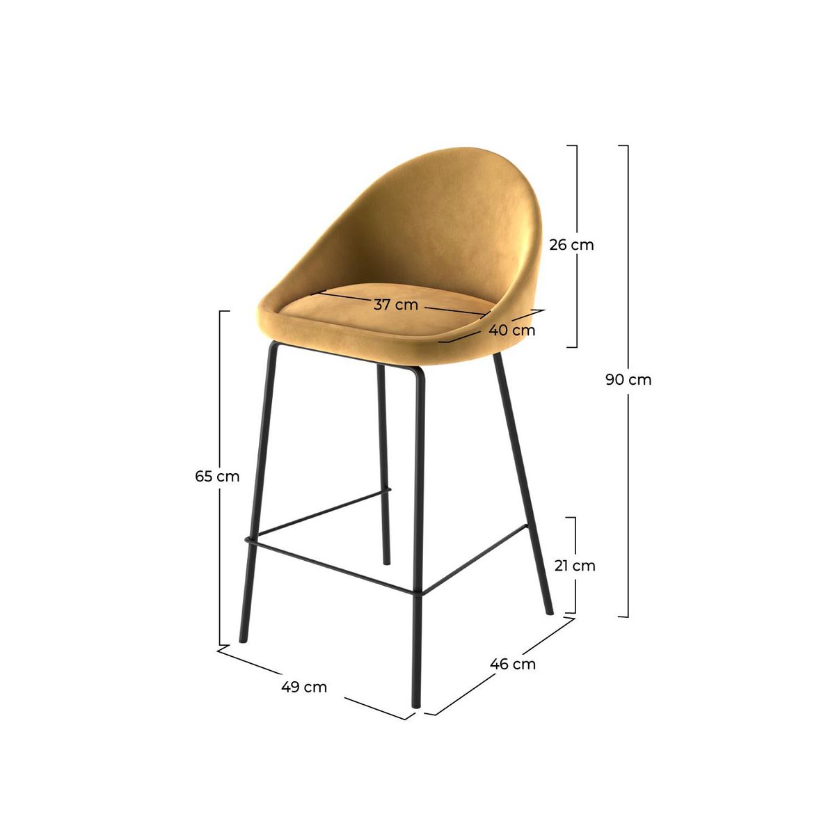 Rendez vous déco Lot de 2 chaises pour îlot central 65 cm en velours jaune - Misty