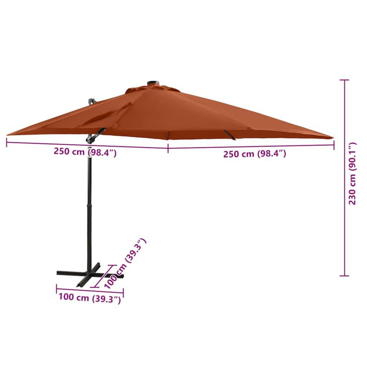 VIDAXL Parasol de jardin en porte-a-faux avec mat et lumieres LED