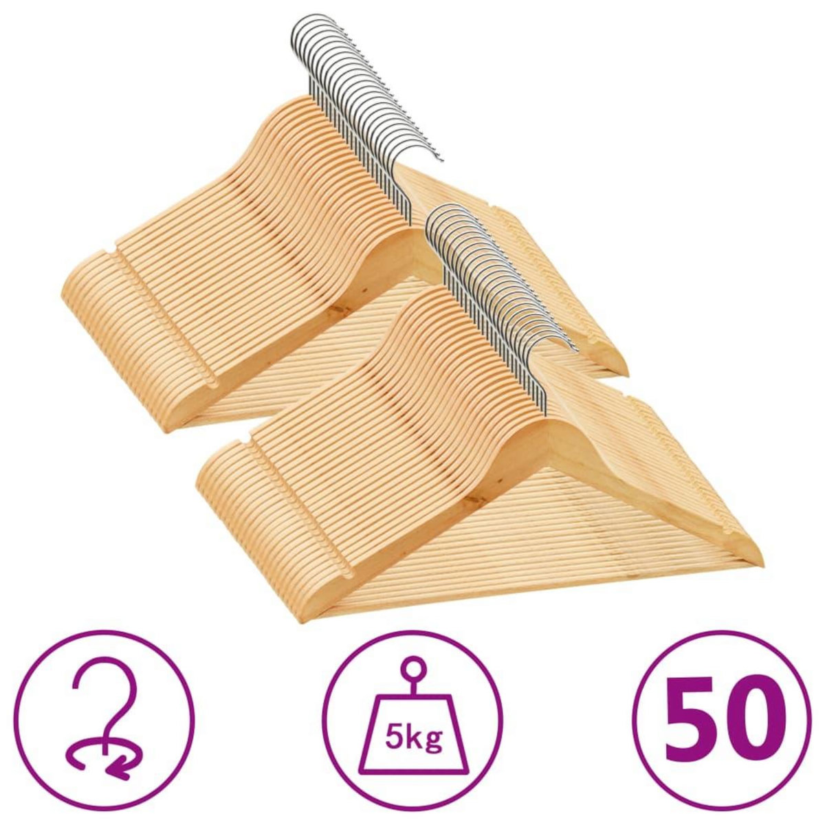 VIDAXL Cintres antiderapants 50 pcs Bois dur