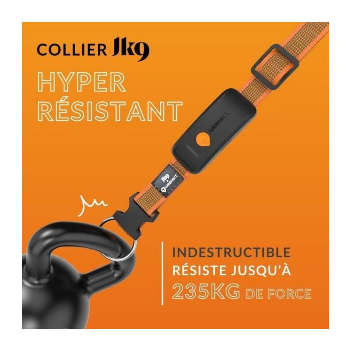 WEENECT Collier GPS pour chien - WEENECT Chien XT - Antenne XL - Etanche - Collier Julius-K9 - Fonctionne avec abonnement - Orange