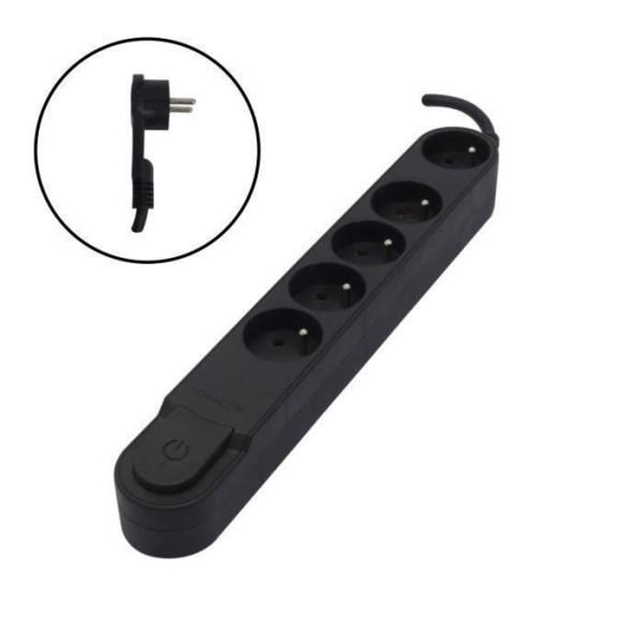 Voir la diapositive 1 : CHACON Chacon bloc multiprise 5 prises 16 a avec interrupteur, fiche plate, câble 1,5 m ho5vv-f 3x1,5 mm² noir