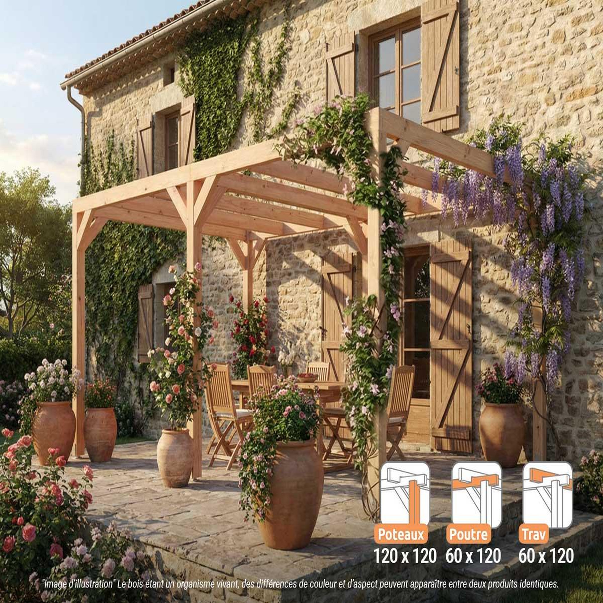 Voir la diapositive 2 : JARDIDECO Pergola en bois lamellé-collé toulon 500 x 400 cm - maderland
