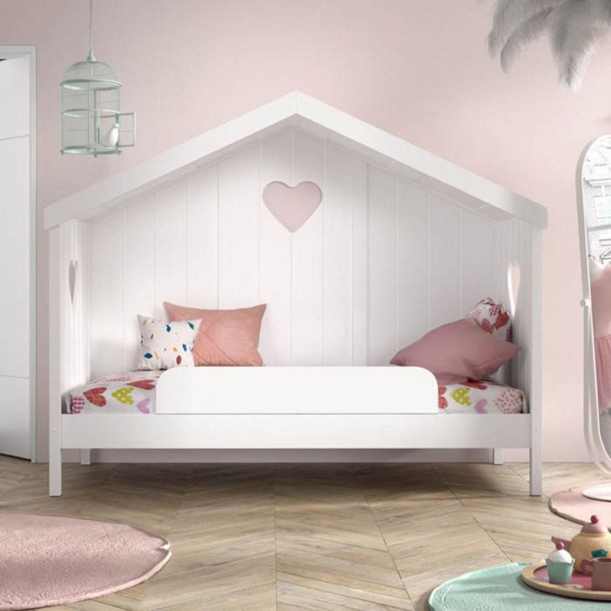 Paris Prix Lit Cabane Enfant Fermé & Barrière  Amori  90x200cm Blanc