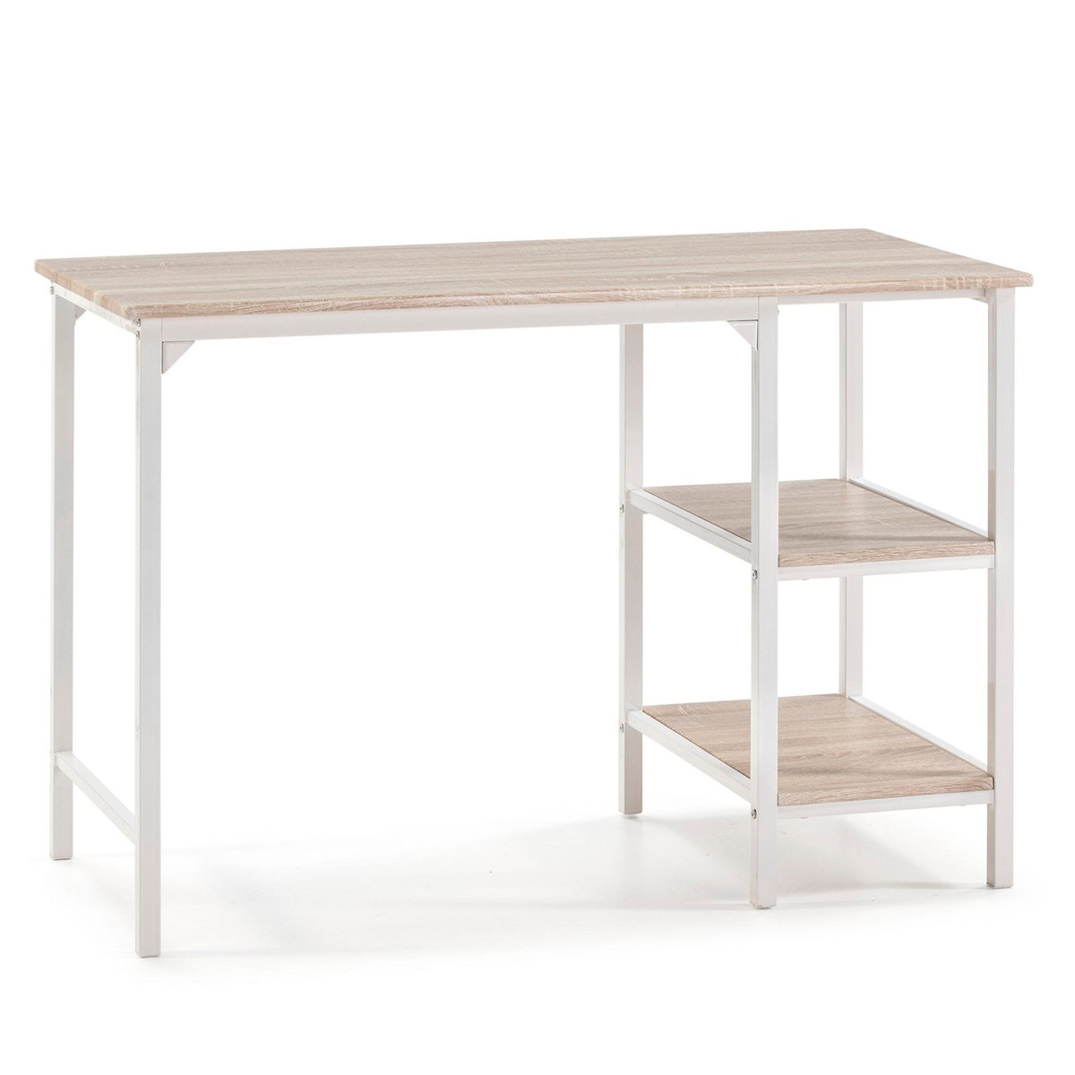 VS VENTA-STOCK Bureau Colón Blanc,Table pour PC, 2 Rayons, Style Industriel, 110 cm Longueur