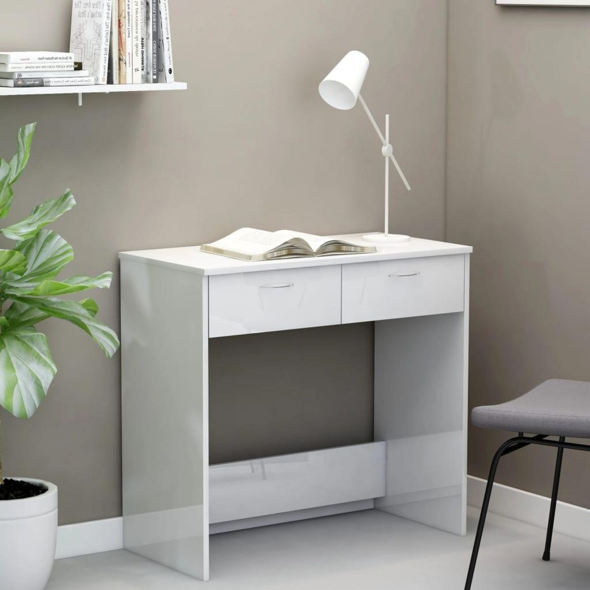 VIDAXL Bureau Blanc brillant 80x40x75 cm Agglomere