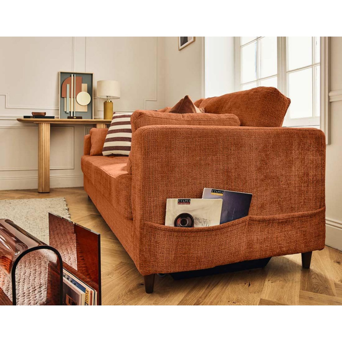 LISA DESIGN Anna - canapé droit 3 places convertible avec poche en velours texturé