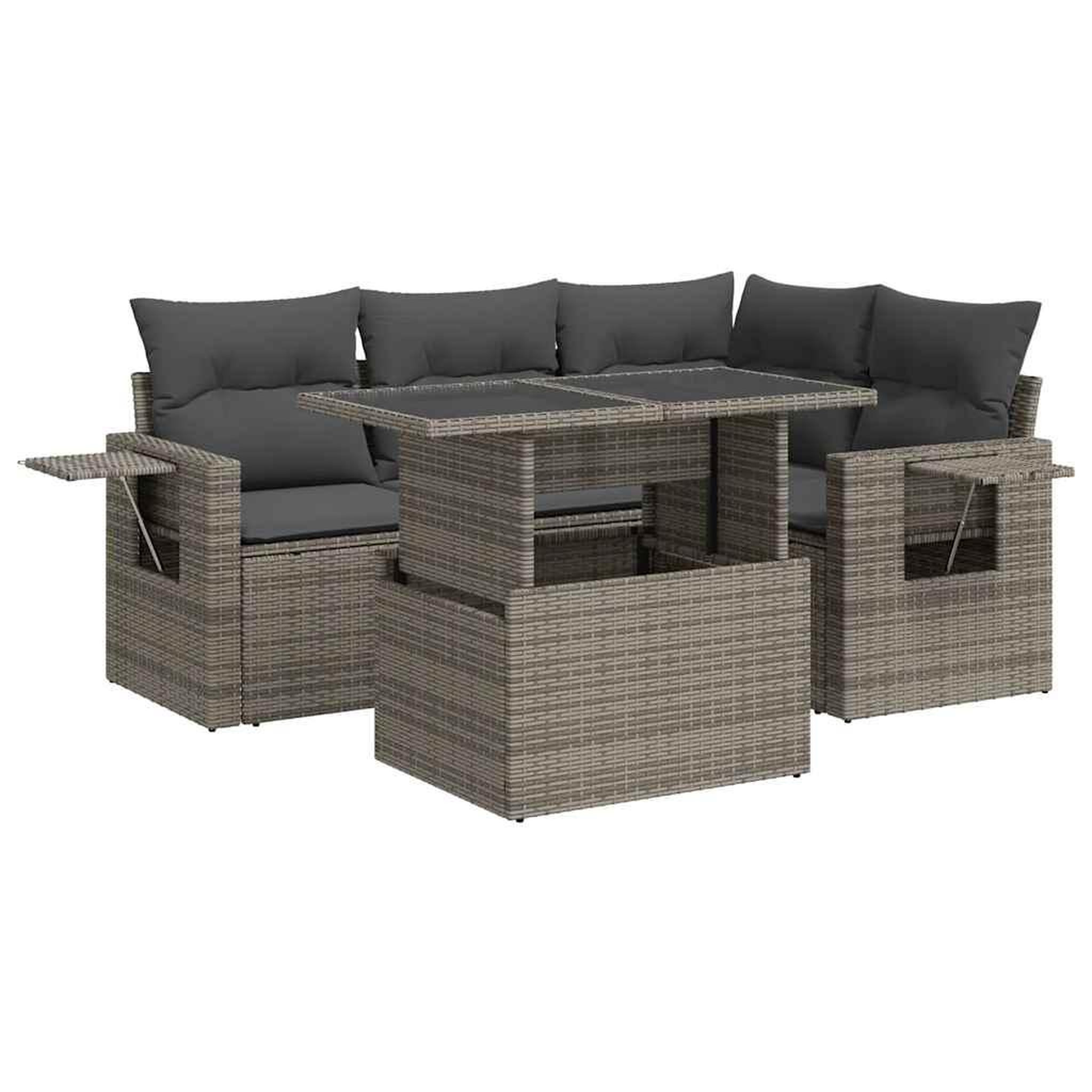 Voir la diapositive 2 : VIDAXL Salon de jardin 5 pcs avec coussins gris resine tressee