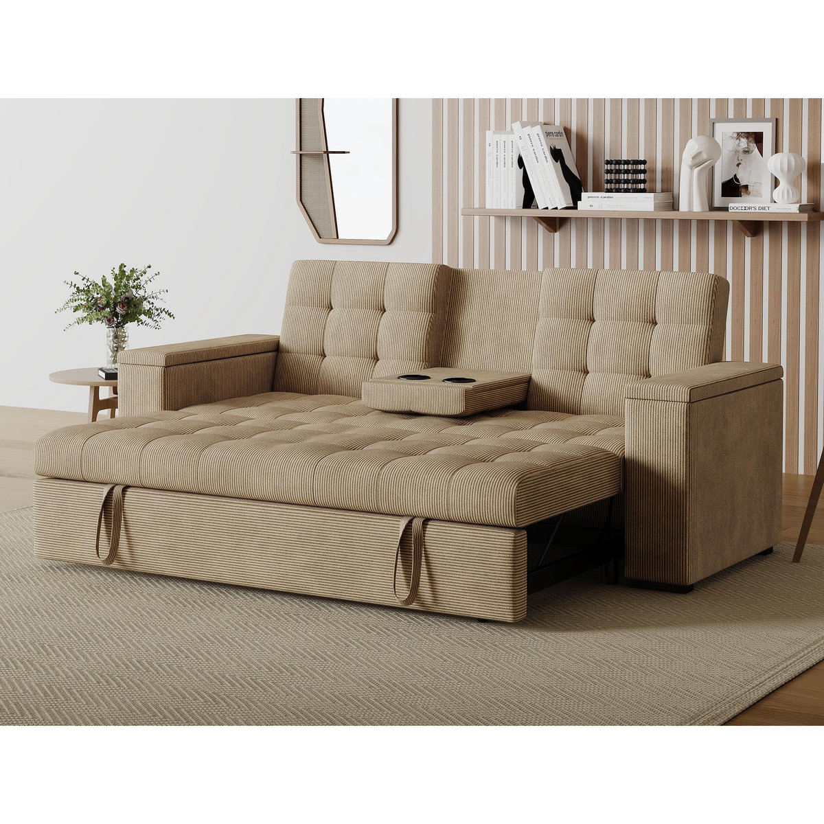 CONCEPT USINE Canapé 3 places convertibles beige velours côtelé NOHO