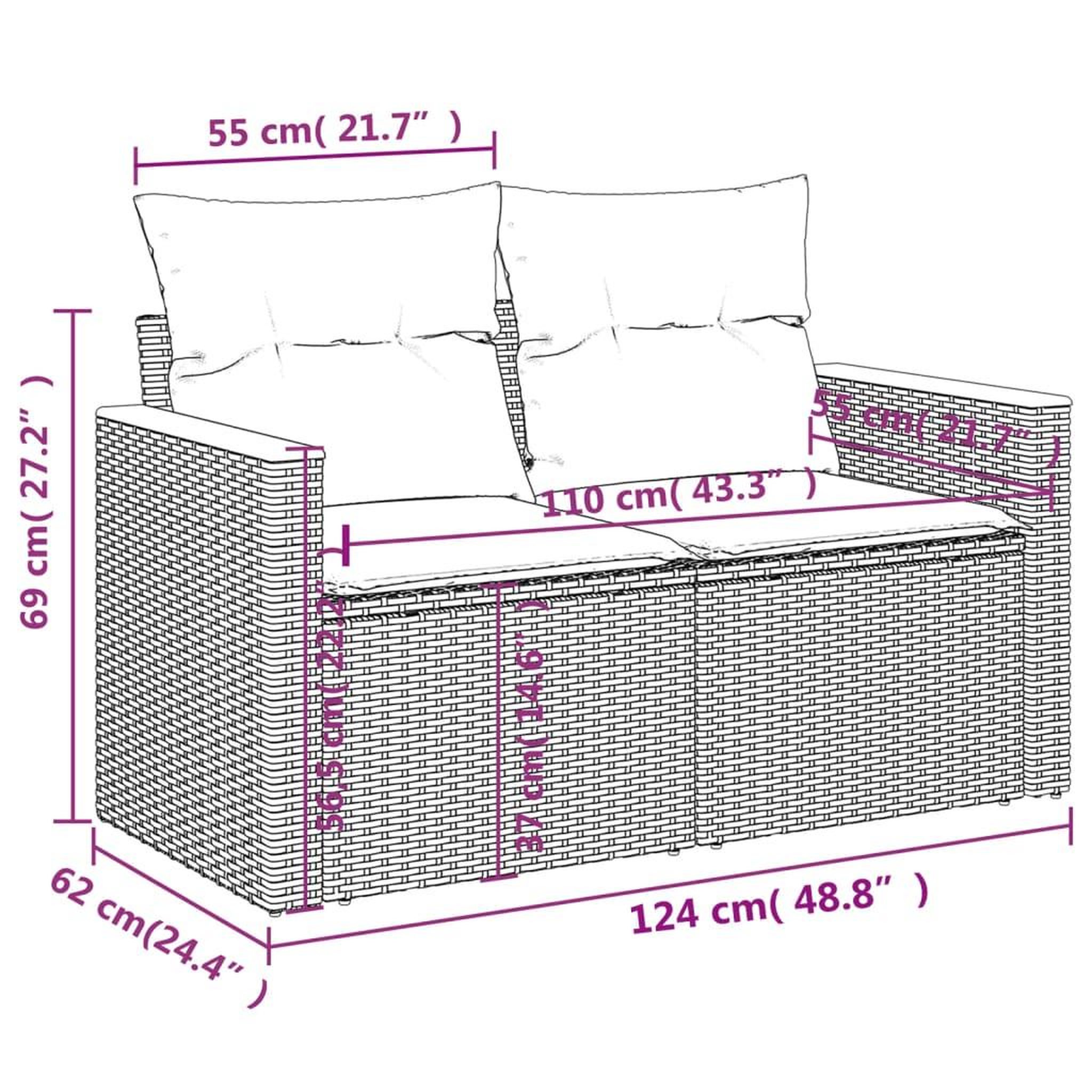 Voir la diapositive 6 : VIDAXL Canape de jardin avec coussins 2 places beige resine tressee