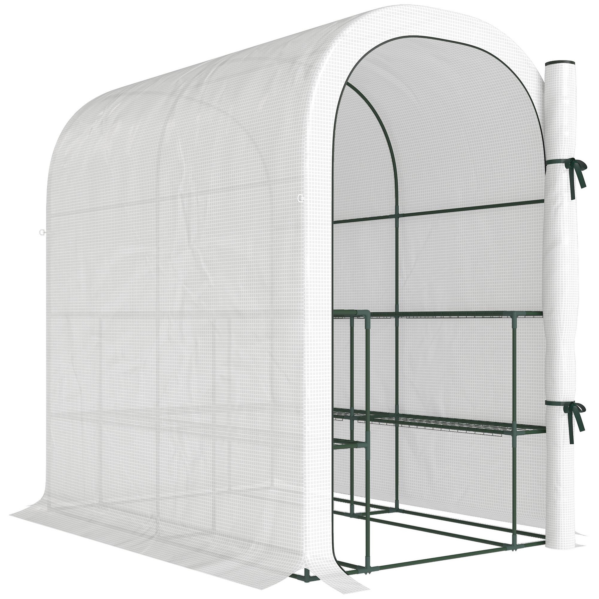 OUTSUNNY Serre de jardin avec étagères porte enroulable pe blanc