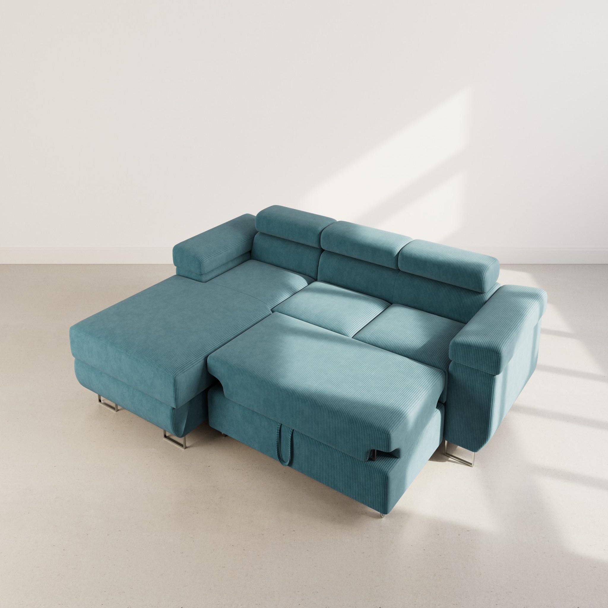 Voir la diapositive 2 : BEST MOBILIER Pablo - canapé d'angle gauche - 6 places - convertible avec coffre et têtières réglables - en velours côtelé
