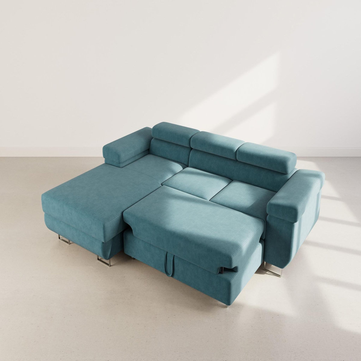 BEST MOBILIER Pablo - canapé d'angle gauche - 6 places - convertible avec coffre et têtières réglables - en velours côtelé