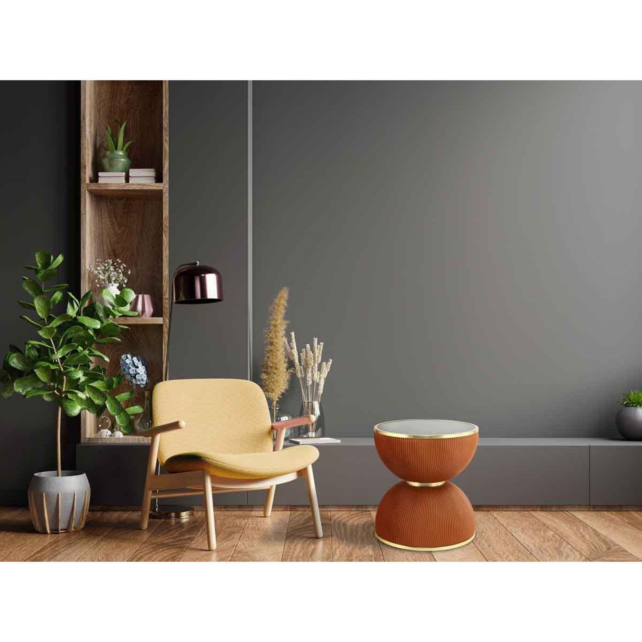 Voir la diapositive 6 : Paris Prix Table d'Appoint Design  Jokai  51cm Cognac & Or