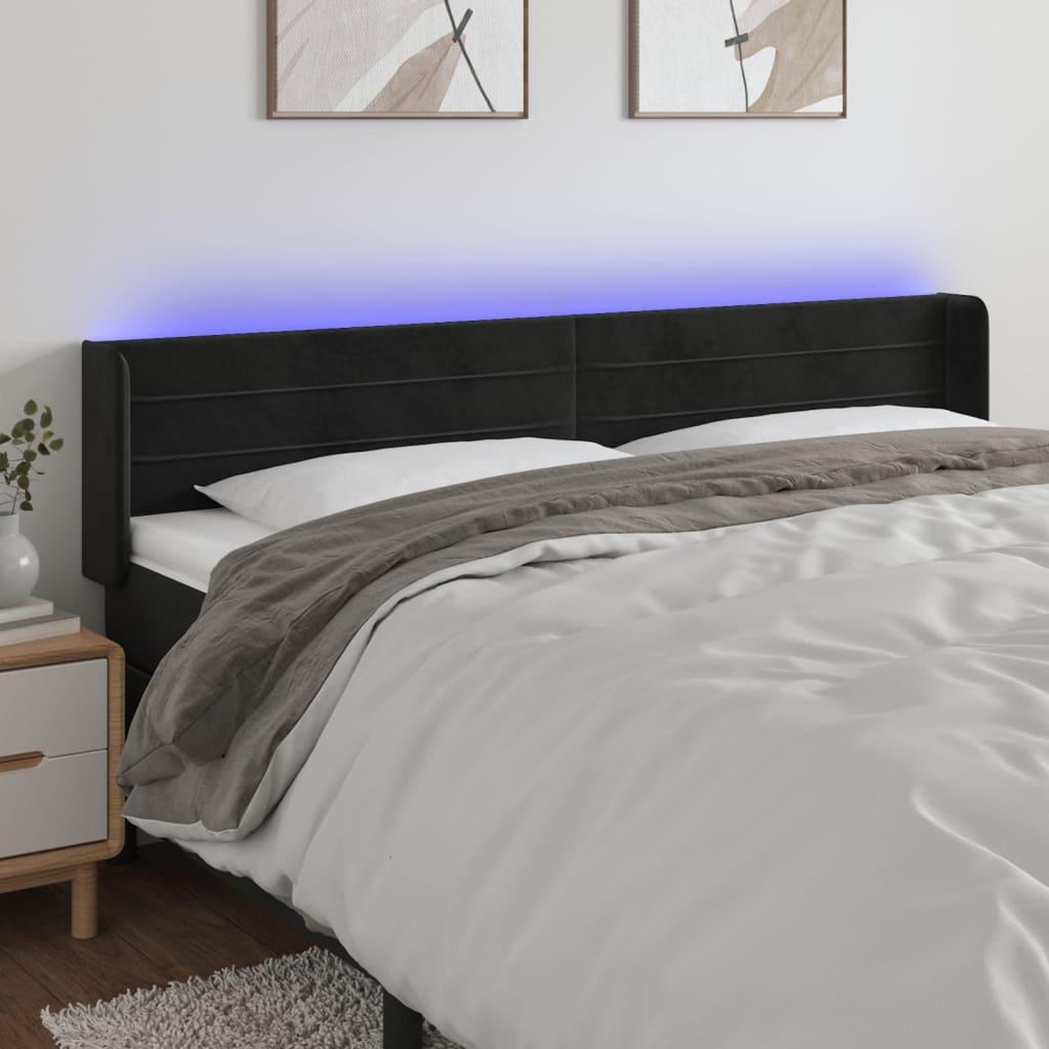 Voir la diapositive 1 : VIDAXL Tete de lit a LED Noir 163x16x78/88 cm Velours