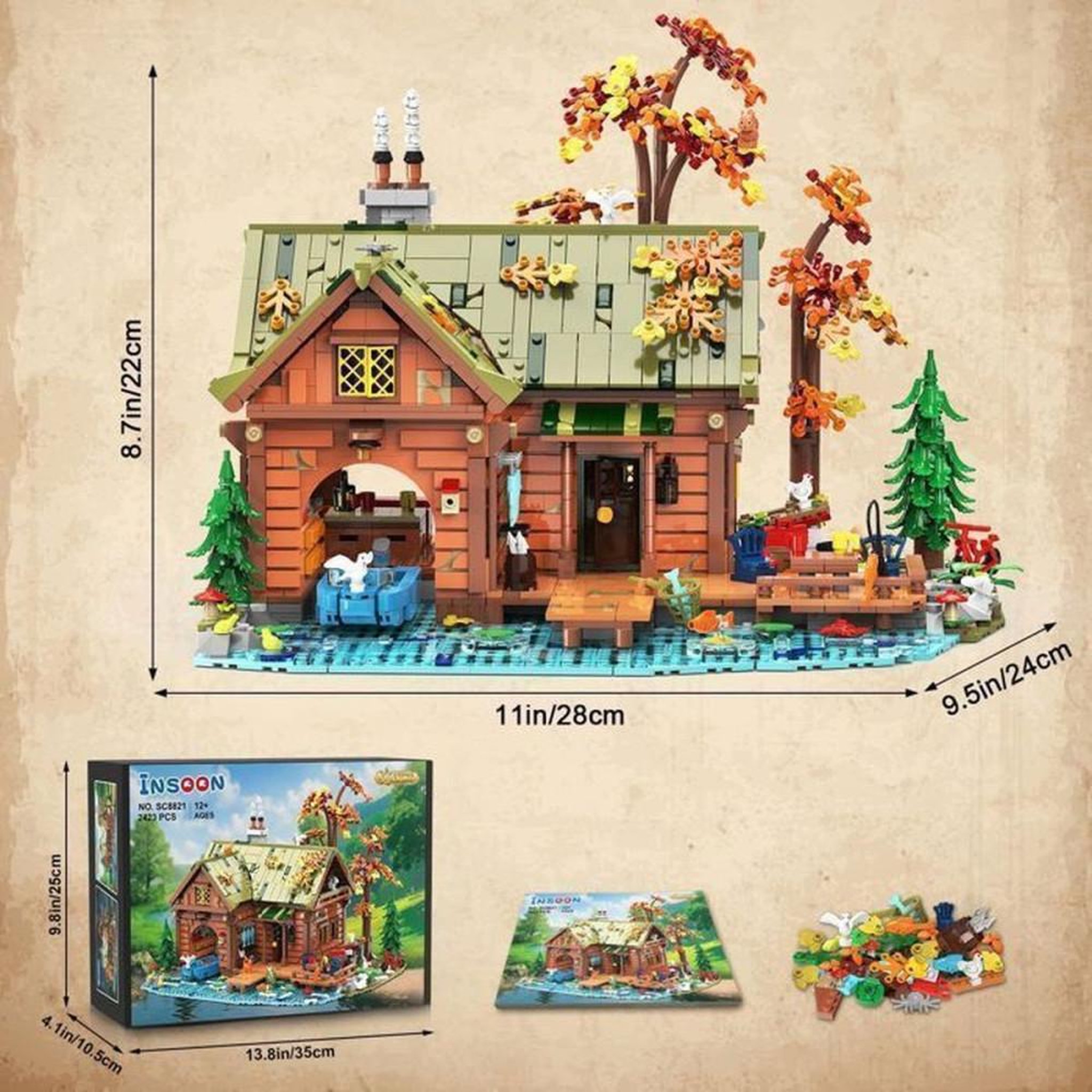 Voir la diapositive 6 : Kit modèle cabane de forêt avec LED, chalet miniature 2 423 pièces, briques emboîtables