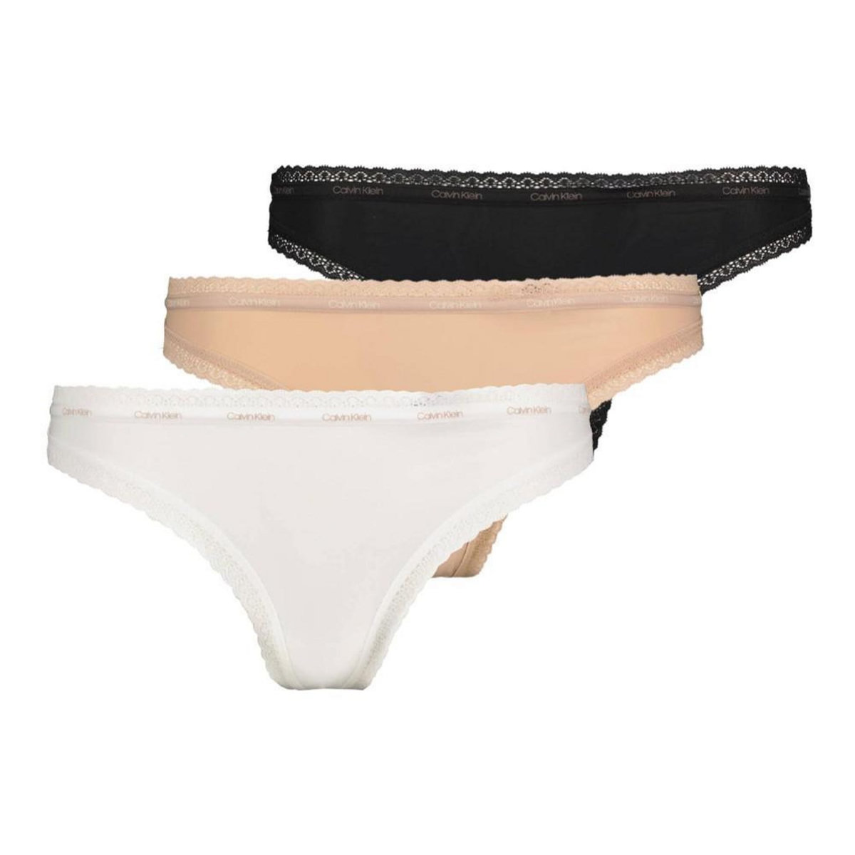 CALVIN KLEIN JEANS X3 Strings Blanc/Beige/Noir Femme Calvin Klein Jeans Thong