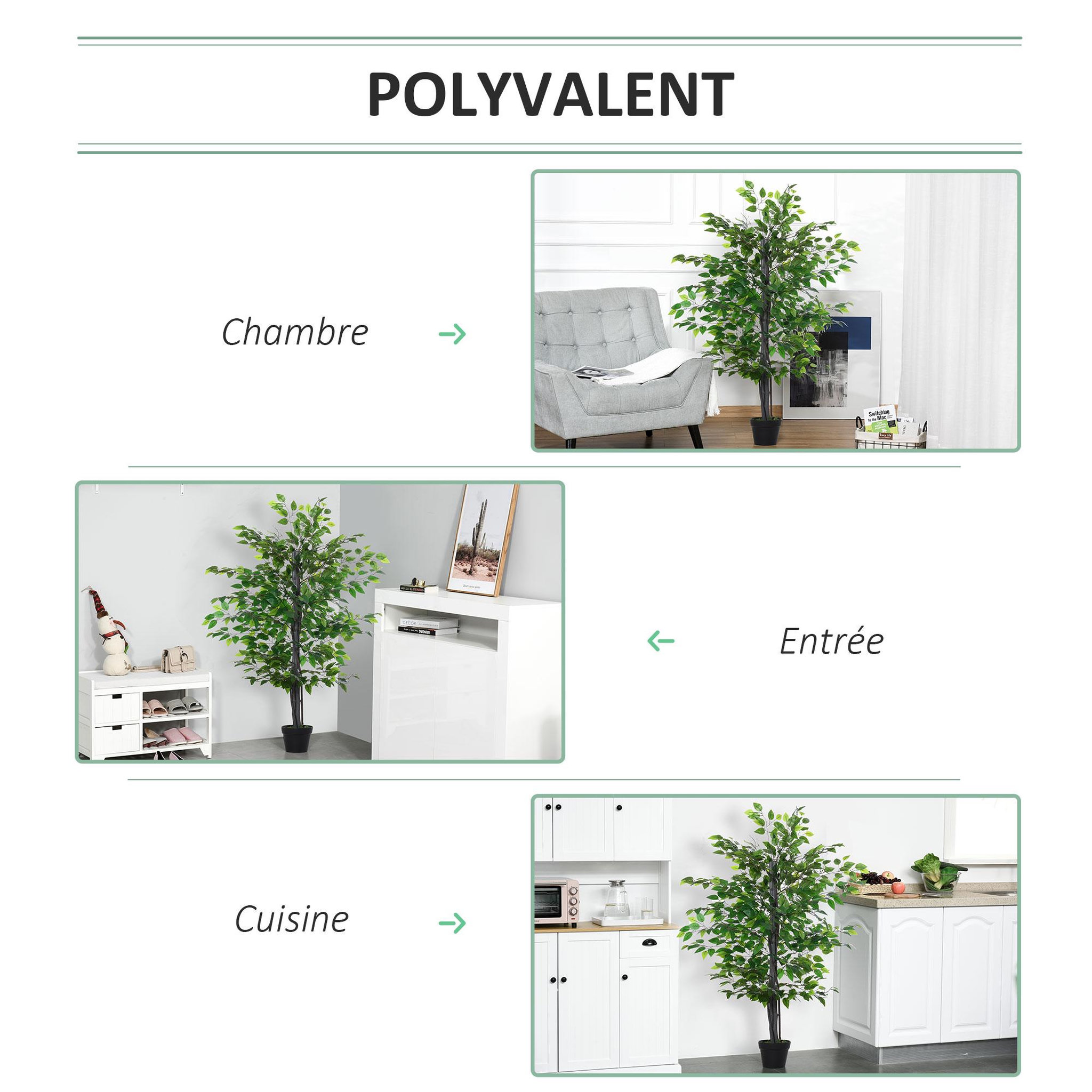 Voir la diapositive 6 : OUTSUNNY Arbre artificiel plante artificiel banyan hauteur 1,45 m tronc branches liane lichen feuilles grand réalisme pot inclus