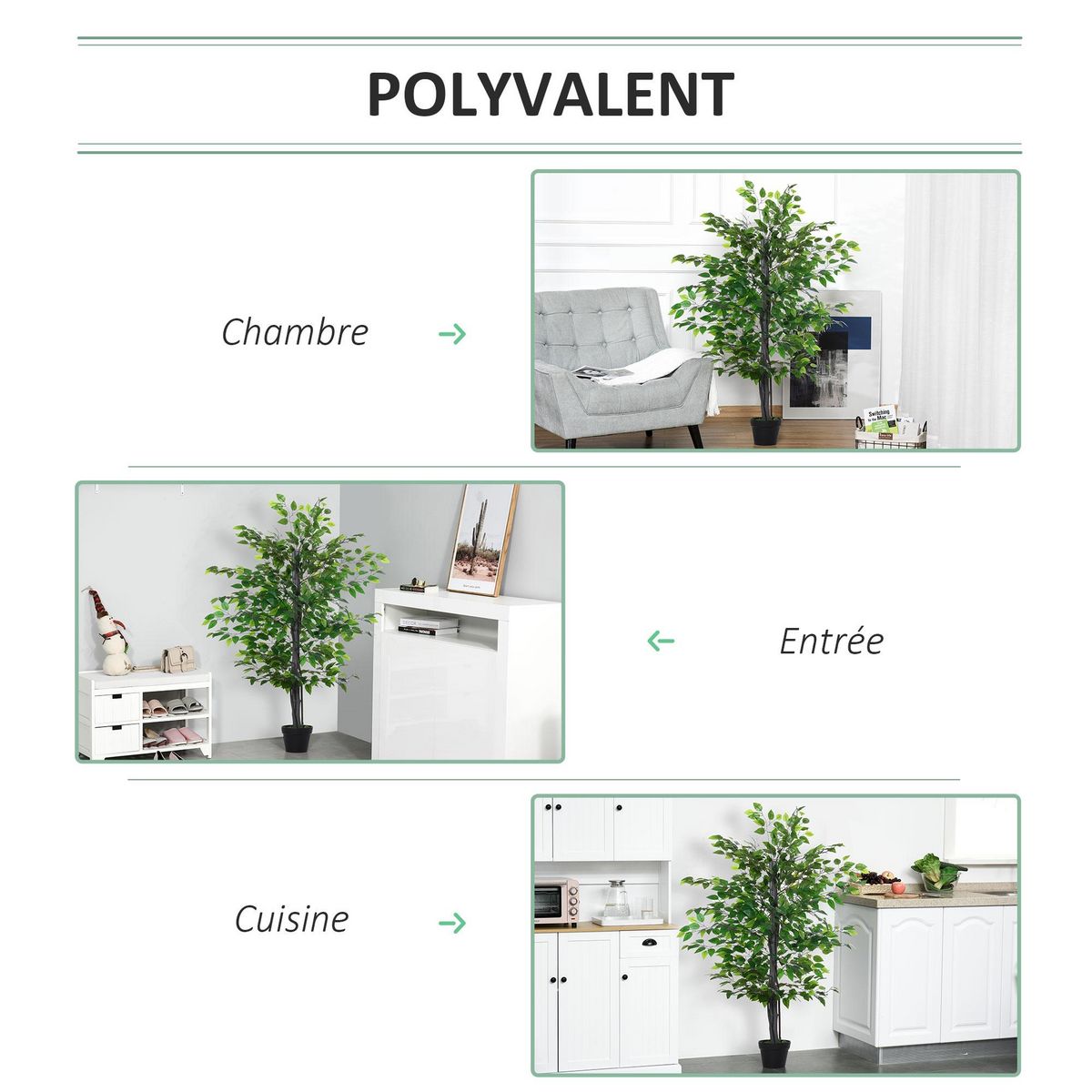 OUTSUNNY Arbre artificiel plante artificiel banyan hauteur 1,45 m tronc branches liane lichen feuilles grand réalisme pot inclus