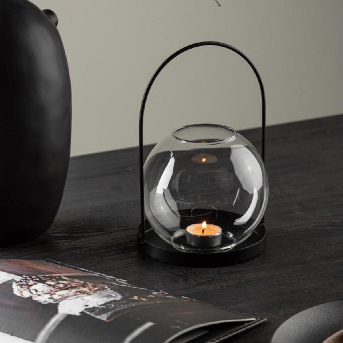 Paris Prix Lanterne Design en Verre  Flora  14cm Noir