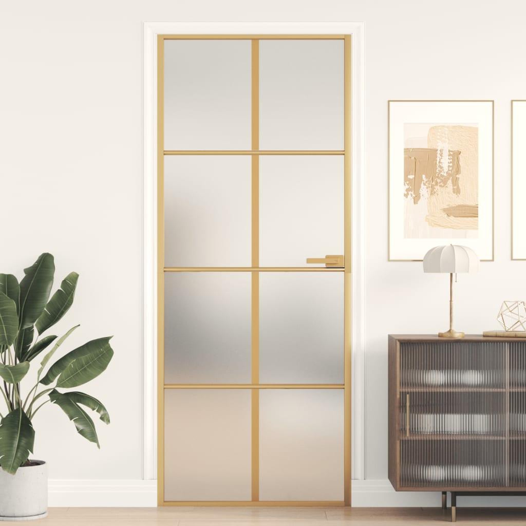 VIDAXL Porte interieure mince dore 83x201,5 cm verre trempe aluminium