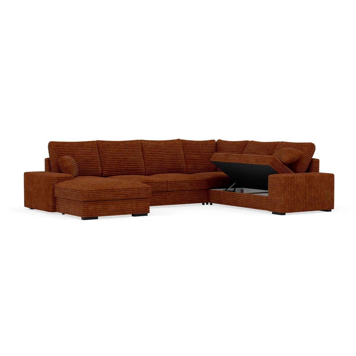 BEST MOBILIER Lorie - canapé panoramique d'angle droit 7 places convertible en velours côtelé grosse côte avec coffre