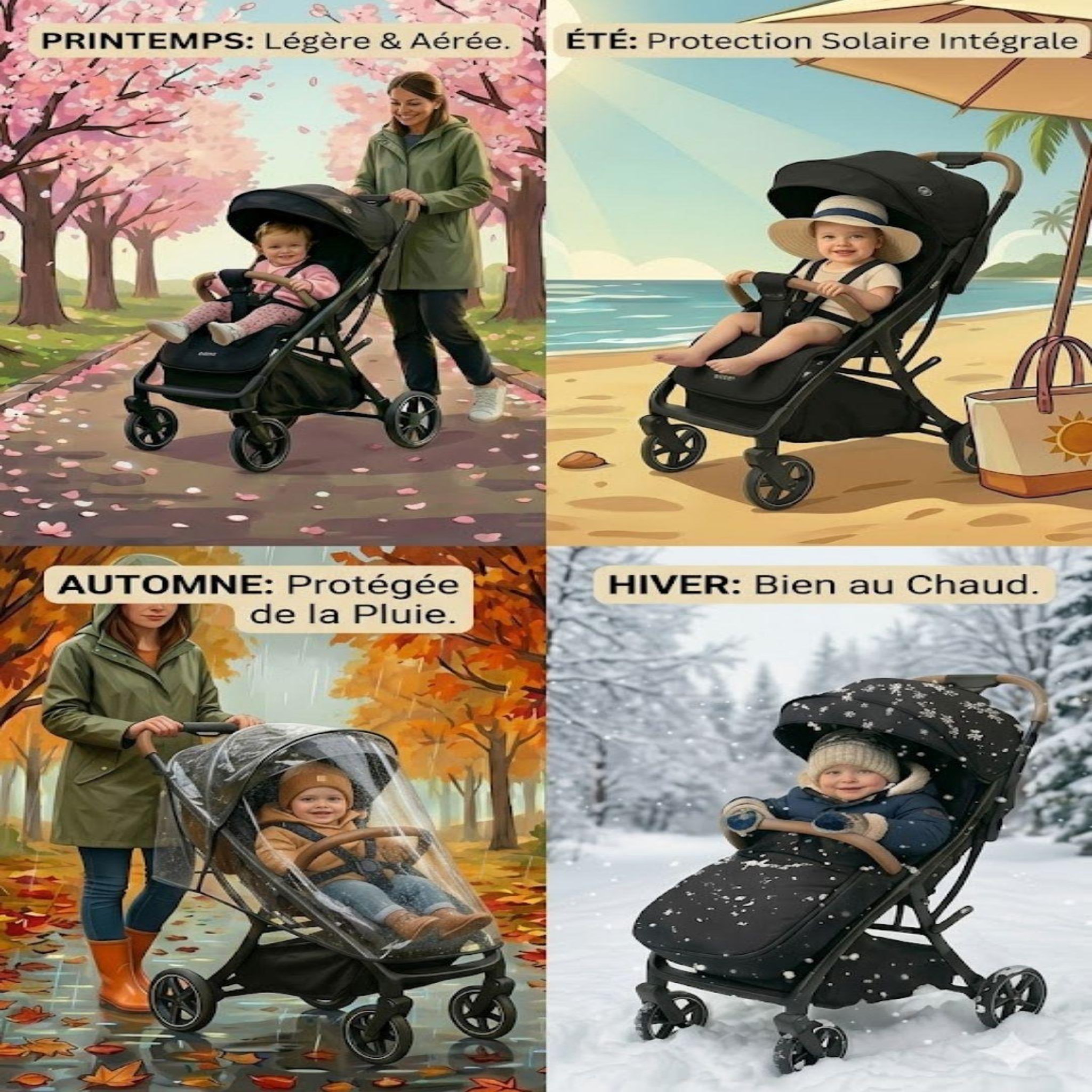 Voir la diapositive 5 : NANIA Nania Lexy Poussette compacte de 0 à 22 kg, Inclinable, protège-jambe, habillage de pluie