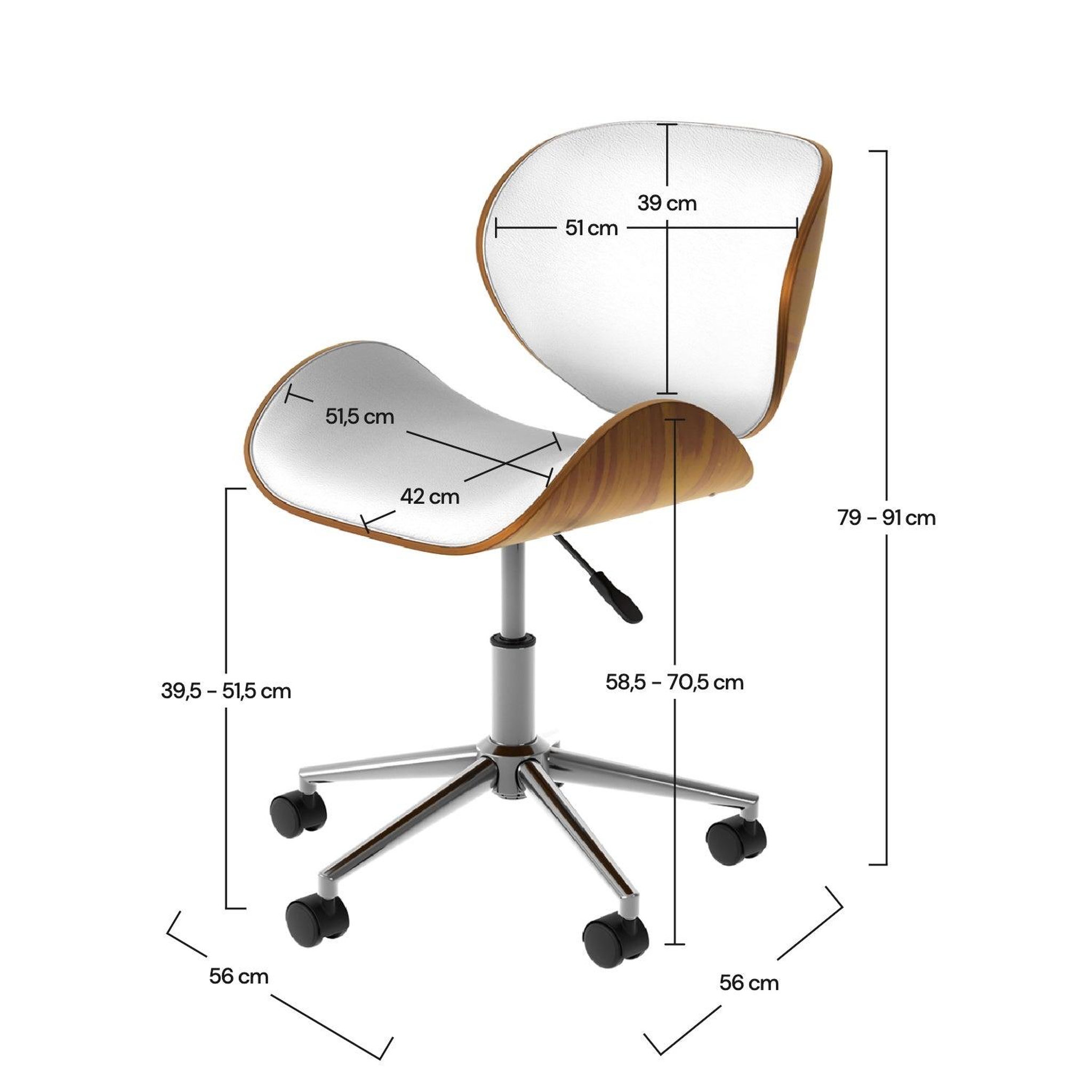Voir la diapositive 4 : MAISON PAVANE Chaise de bureau pivotante en cuir synthétique blanc 79-91cm-baudoin