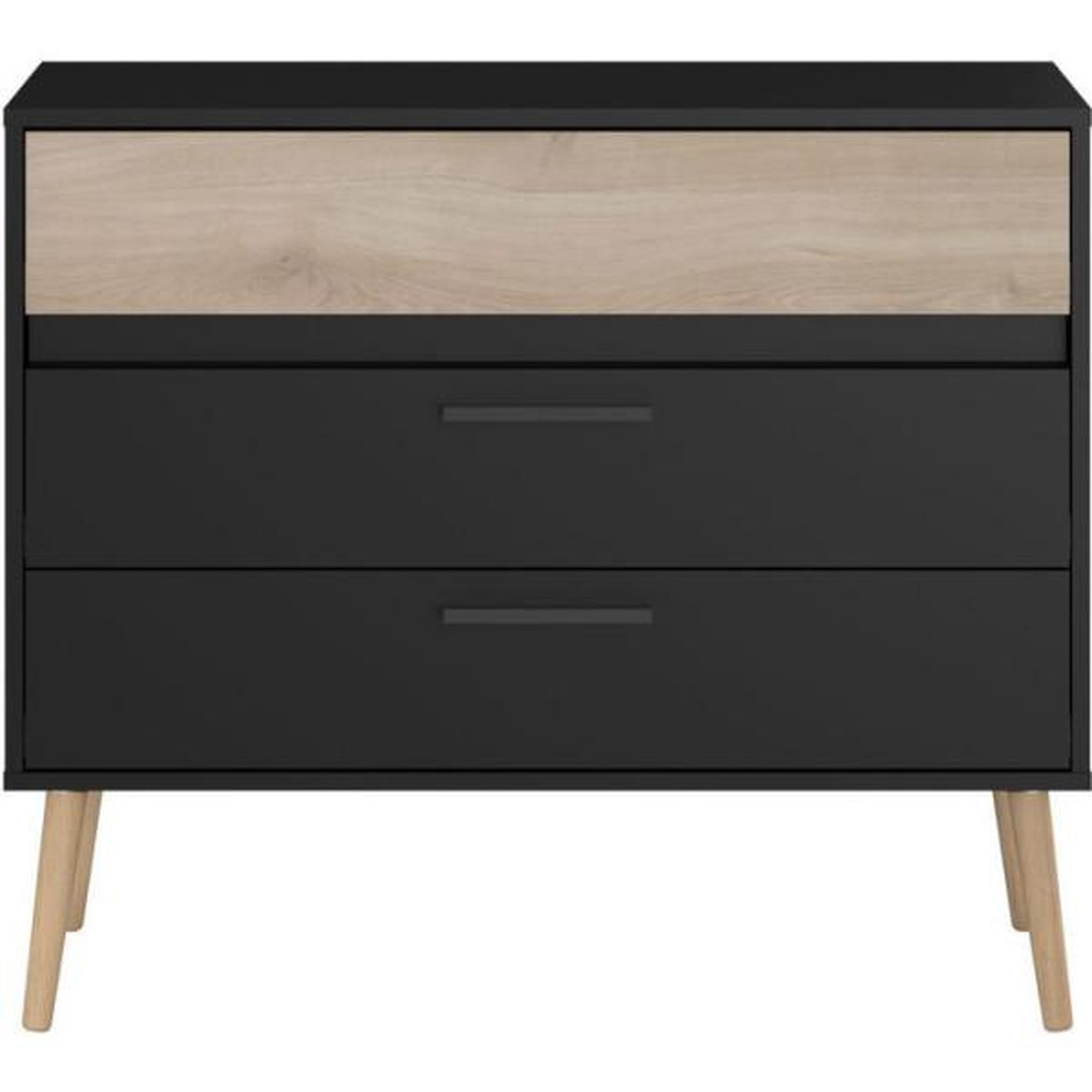 Voir la diapositive 6 : PARISOT Commode - AALBORG - 3 tiroirs - Décor Noir et chene - Style Scandinave - L90,8 x P39,9 x H77,5 cm - PARISOT