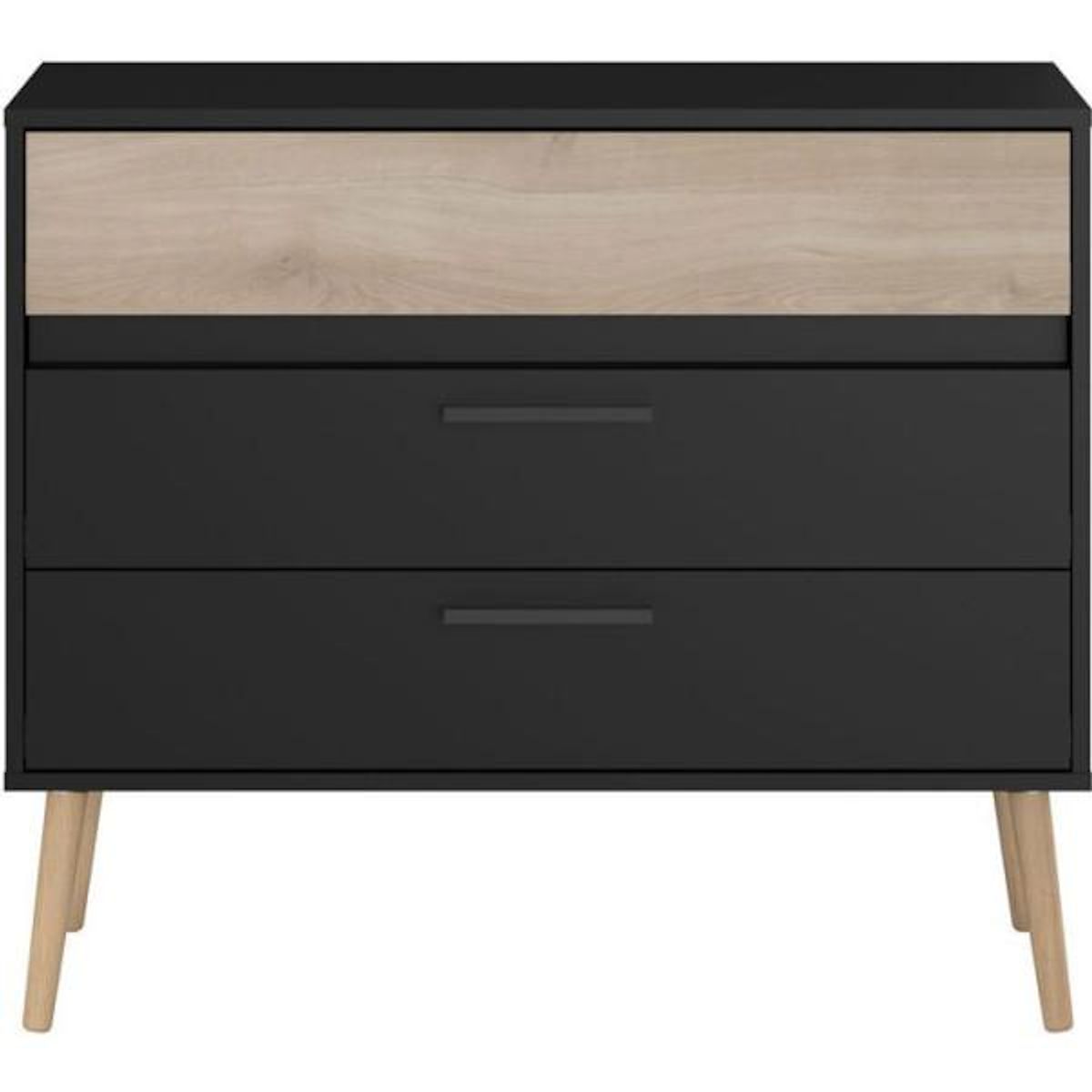 PARISOT Commode - AALBORG - 3 tiroirs - Décor Noir et chene - Style Scandinave - L90,8 x P39,9 x H77,5 cm - PARISOT