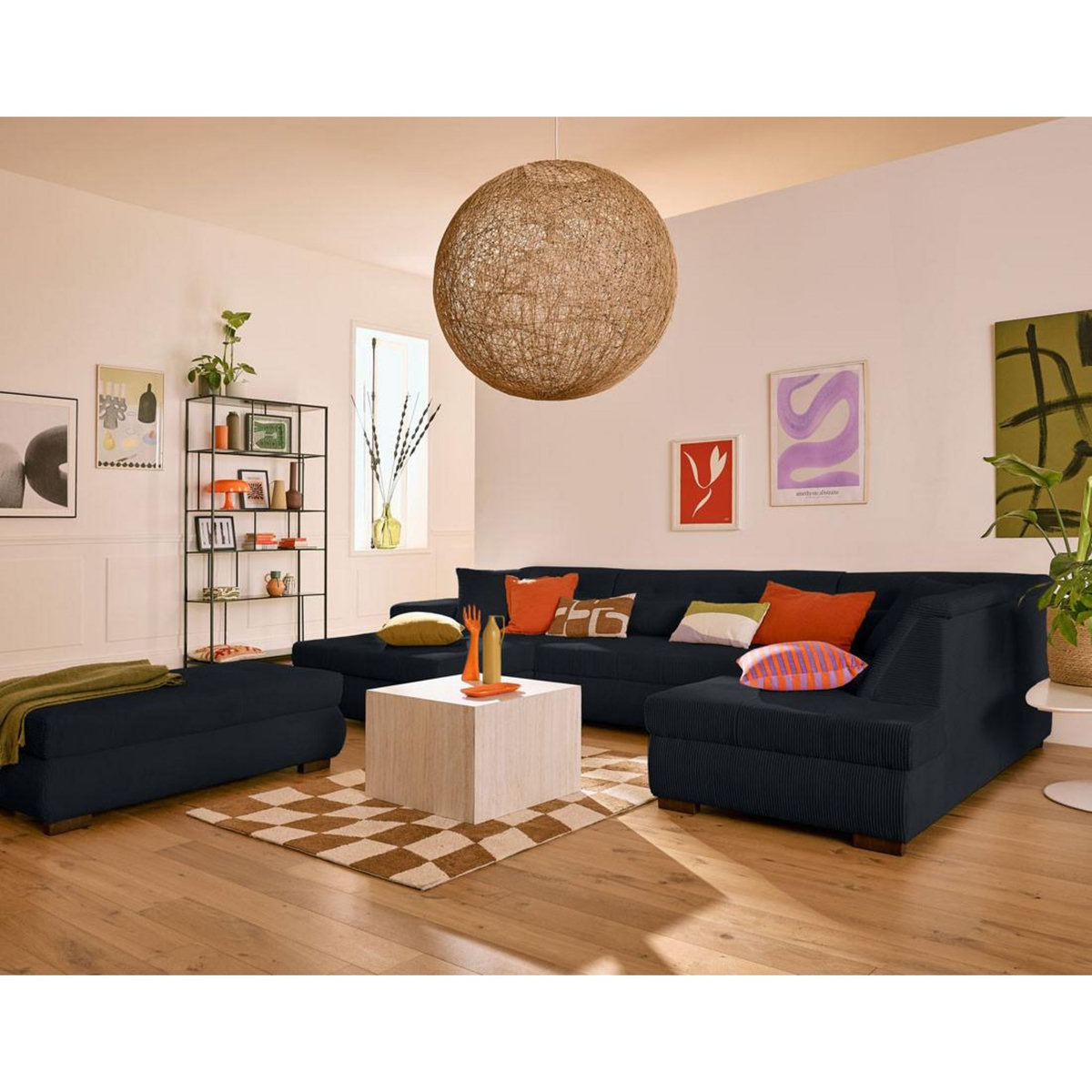 LISA DESIGN Vermont - canapé panoramique d'angle droit - 7 places - convertible avec coffre - en velours côtelé