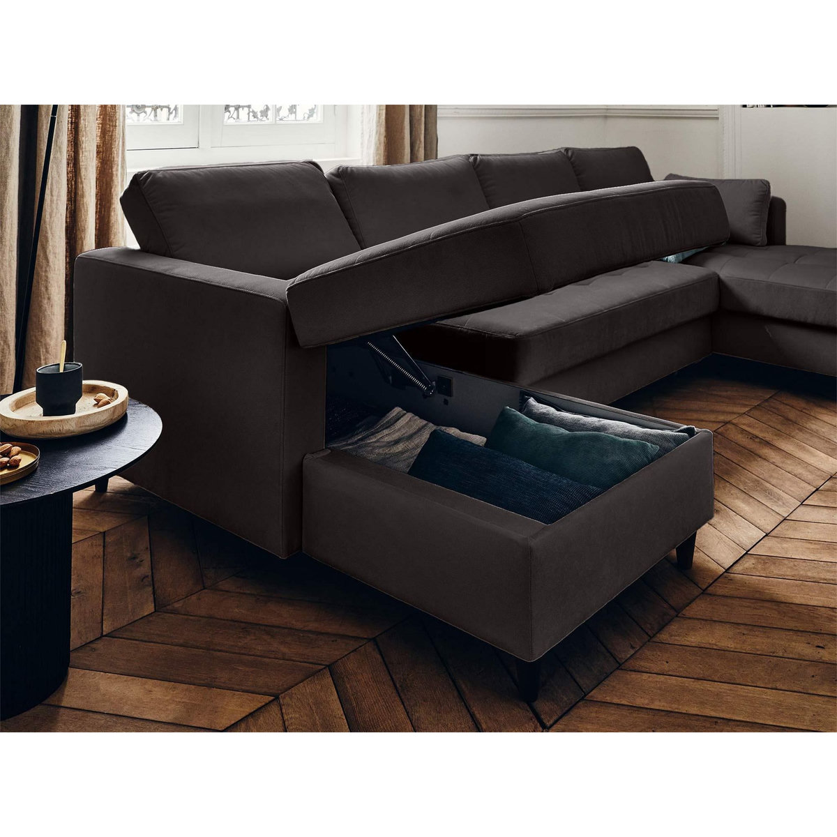 LISA DESIGN Anna - canapé panoramique en u - 7 places - convertible avec coffre - en velours