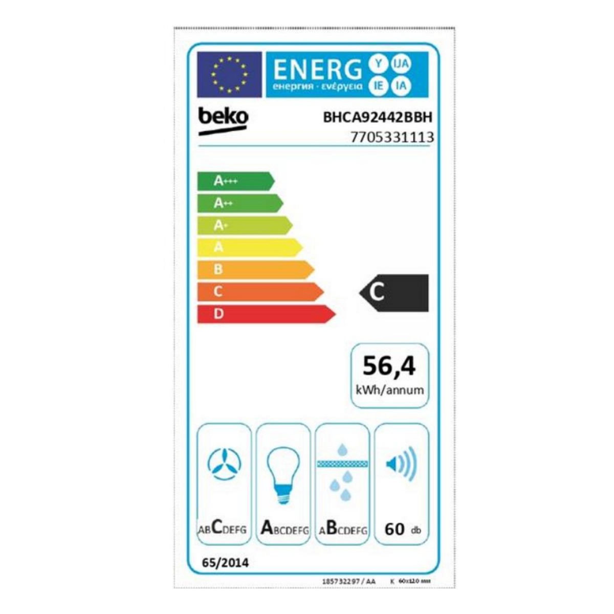 Beko Hotte décorative murale 90cm 60db 410m3/h noir - BHCA92442BBH