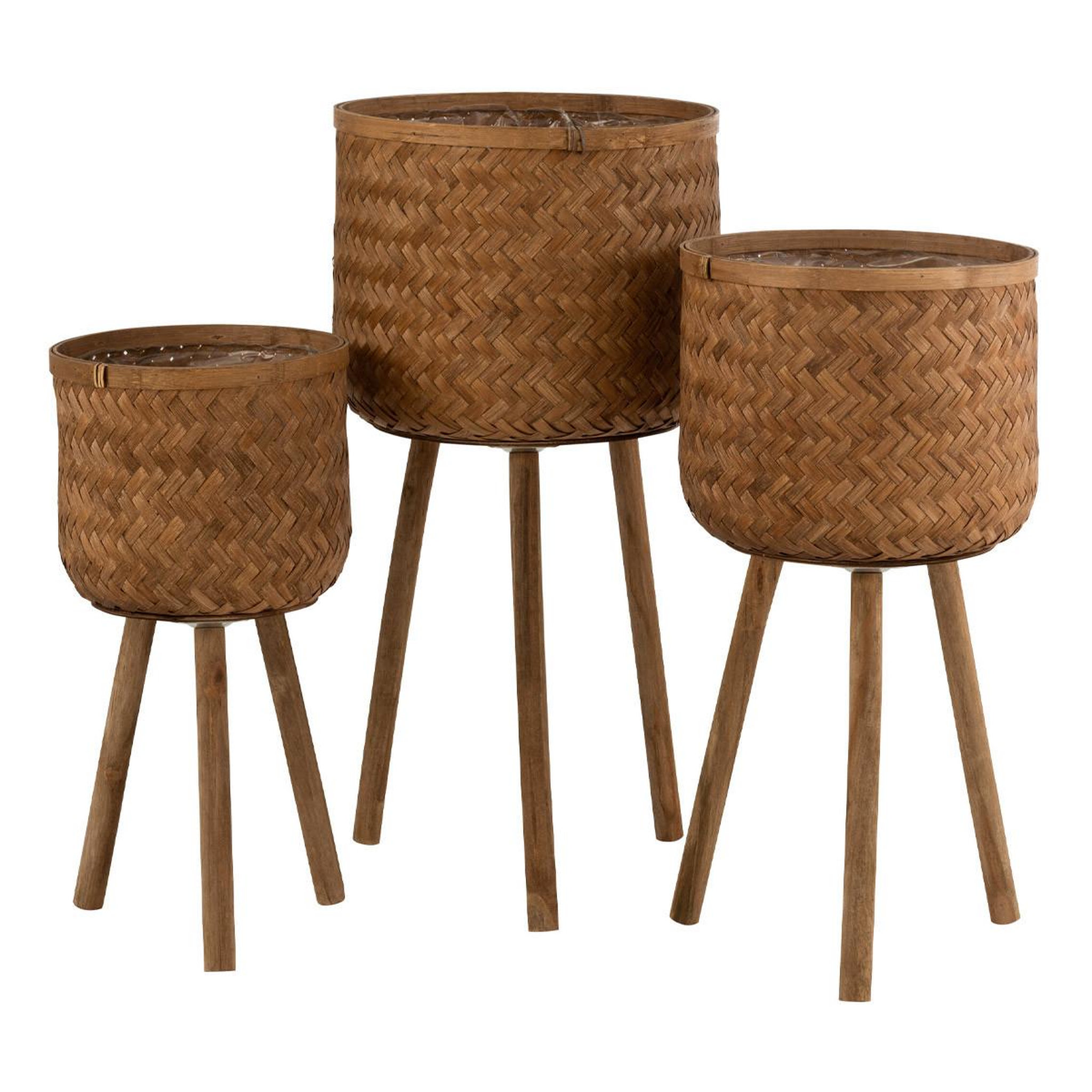 Voir la diapositive 1 : J-LINE Lot de 3 cache-pots sur pied  trépied  75cm naturel