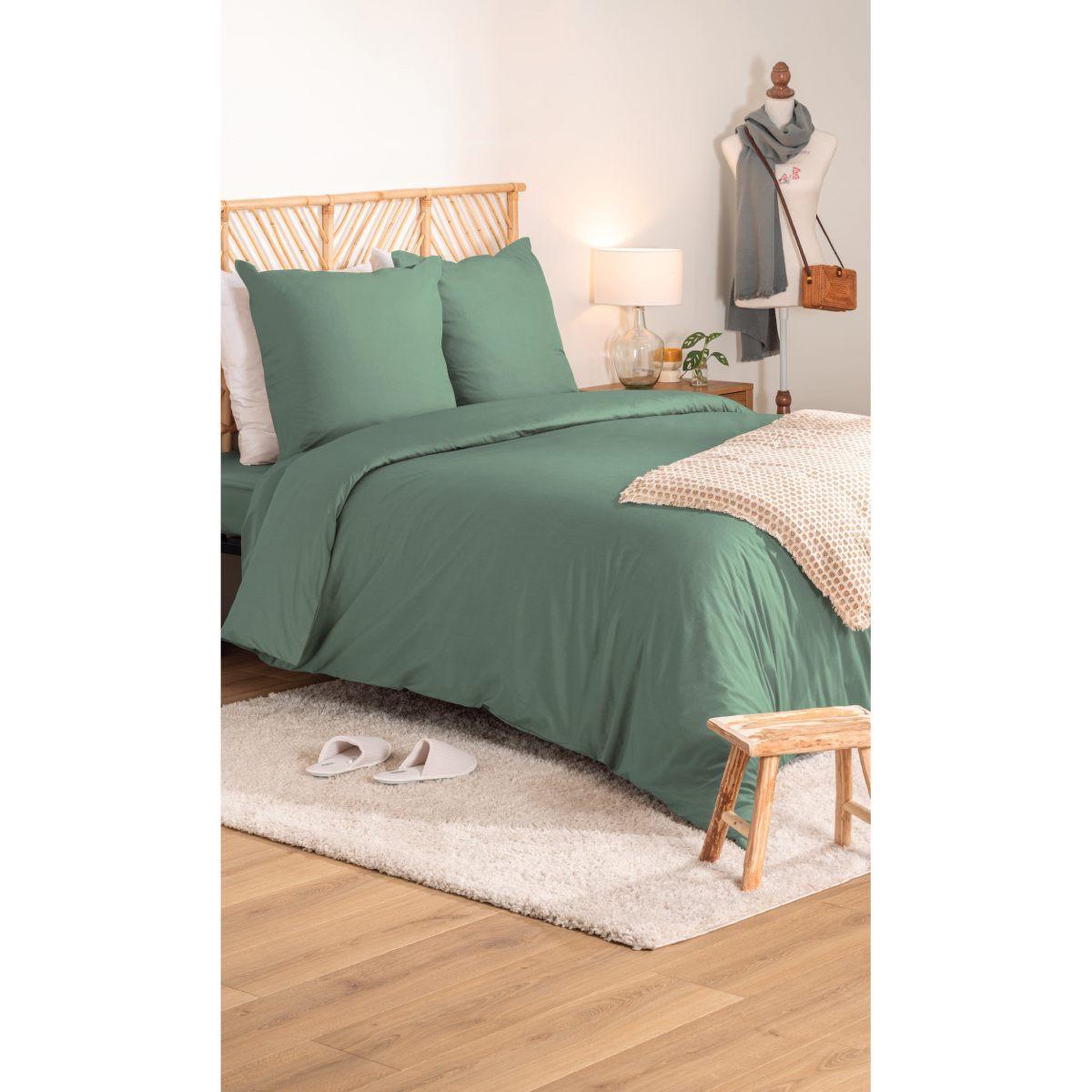 Voir la diapositive 2 : ATMOSPHERA Parure de lit 3 pièces  percale  240x220cm tilleul