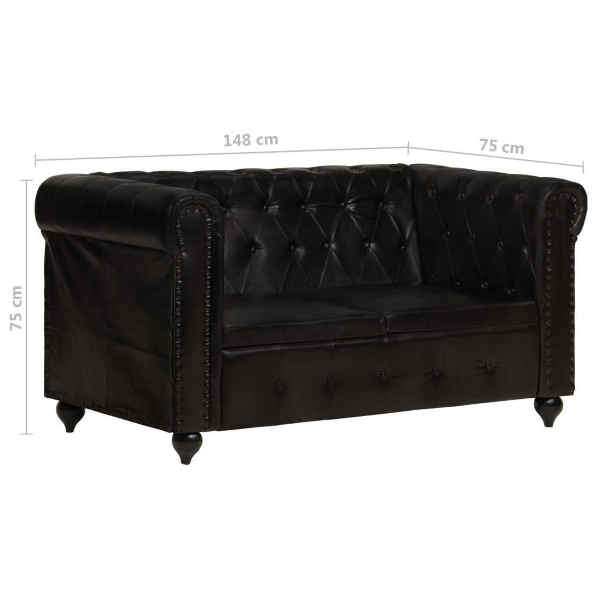 VIDAXL Canape Chesterfield a 2 places Noir Cuir veritable