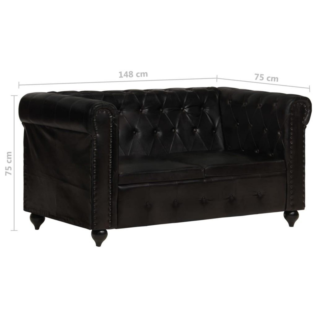 VIDAXL Canape Chesterfield a 2 places Noir Cuir veritable