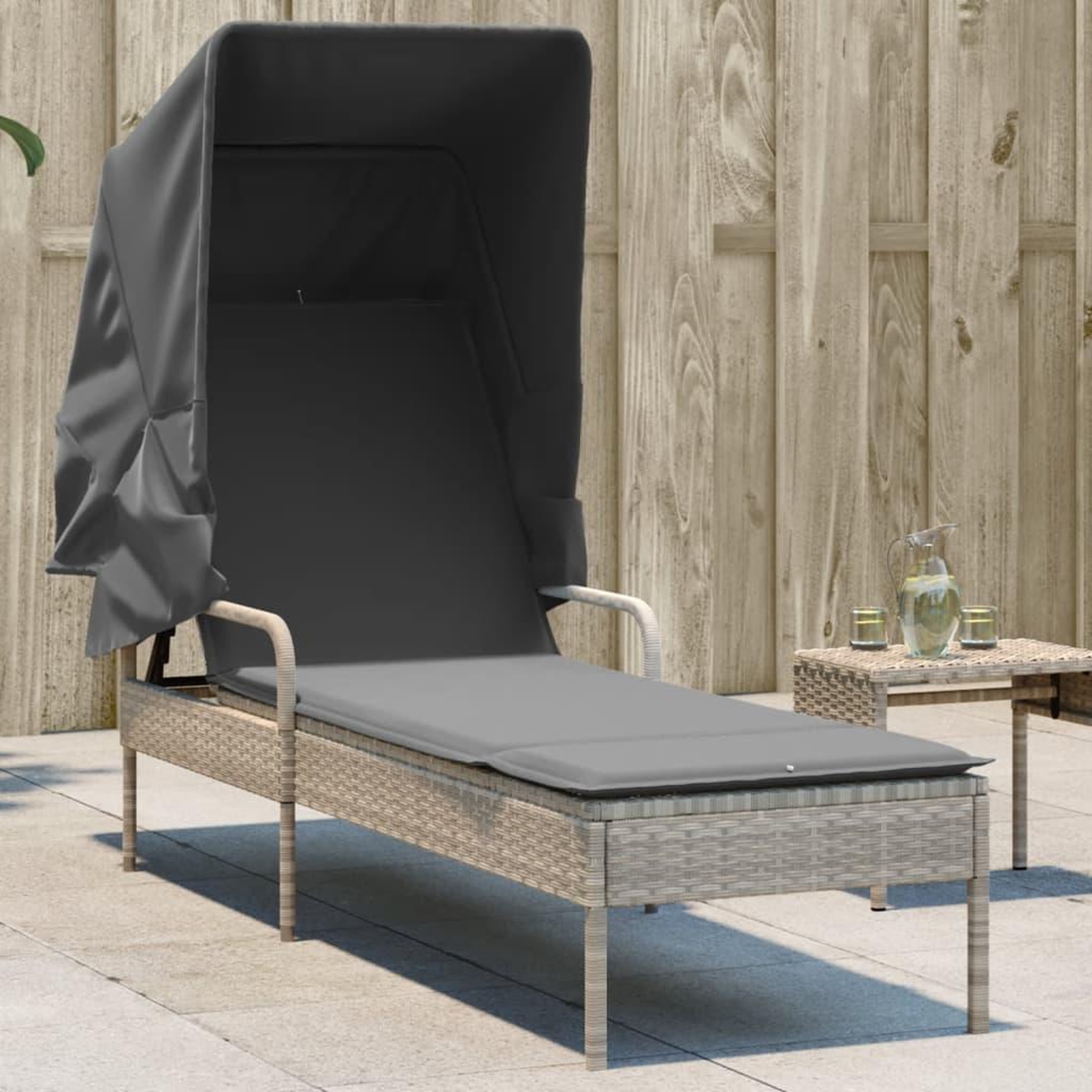 VIDAXL Chaise longue avec auvent gris clair resine tressee