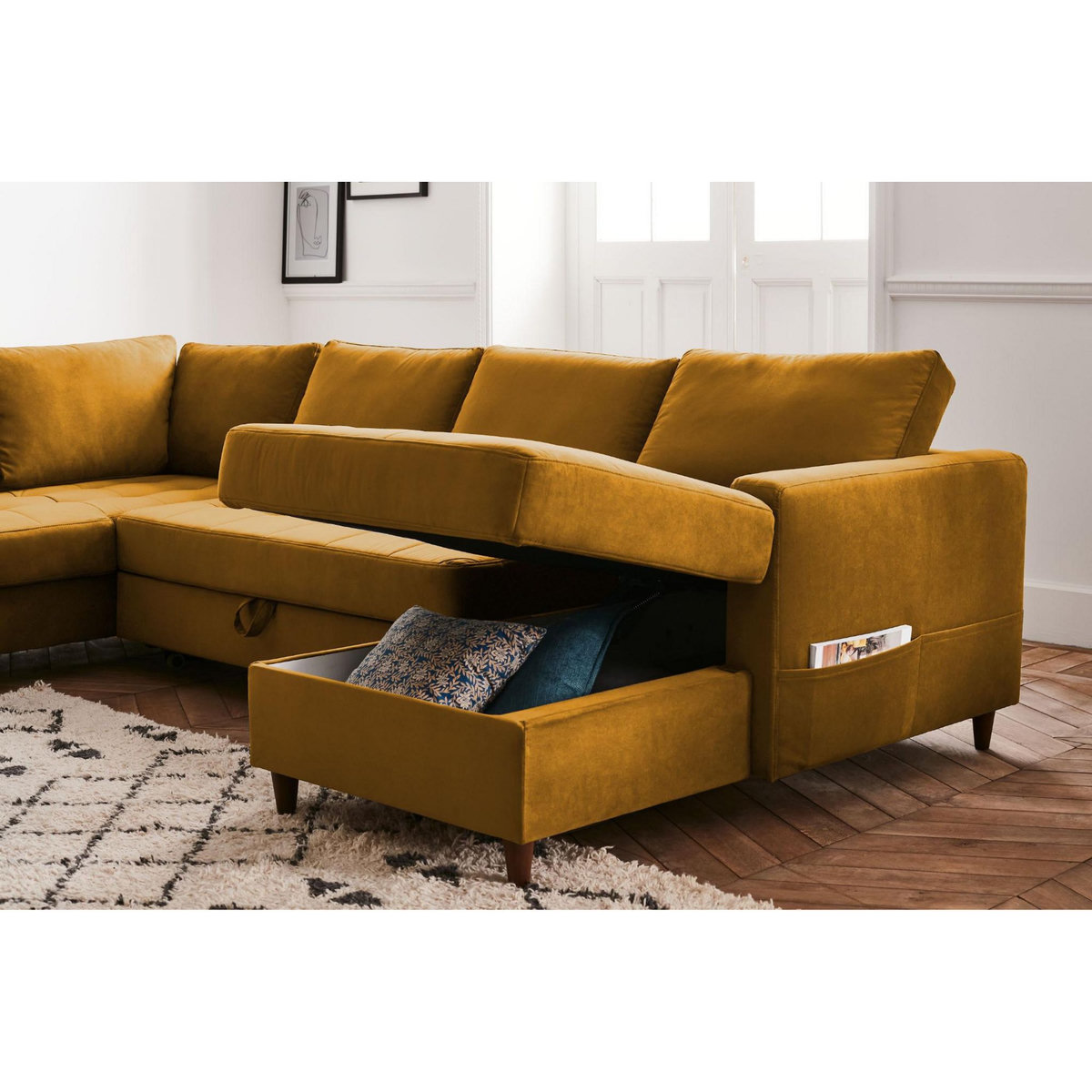 LISA DESIGN Anna - canapé panoramique d'angle gauche - 7 places - convertible avec coffre - en velours