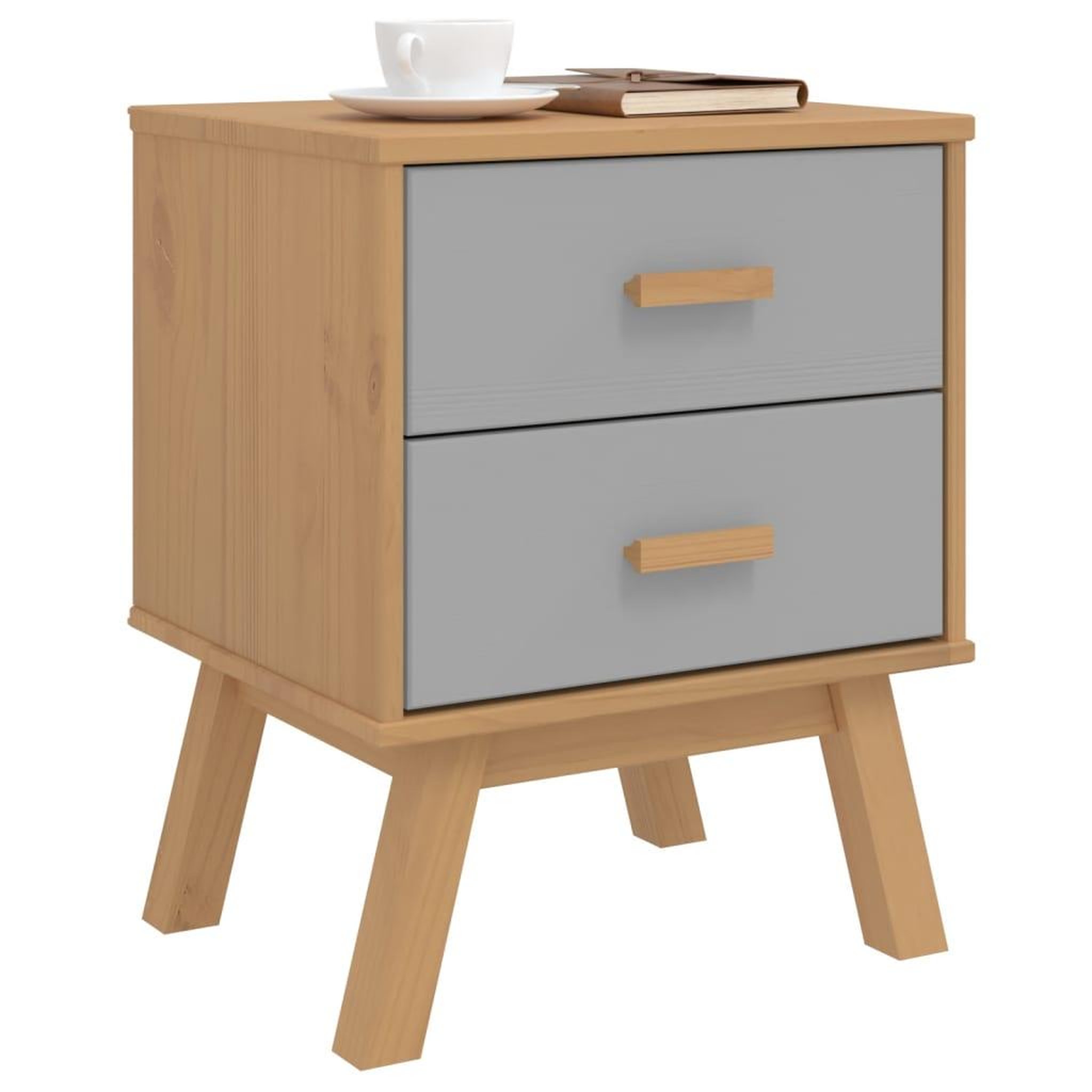 Voir la diapositive 5 : VIDAXL Table de chevet OLDEN gris et marron bois de pin solide