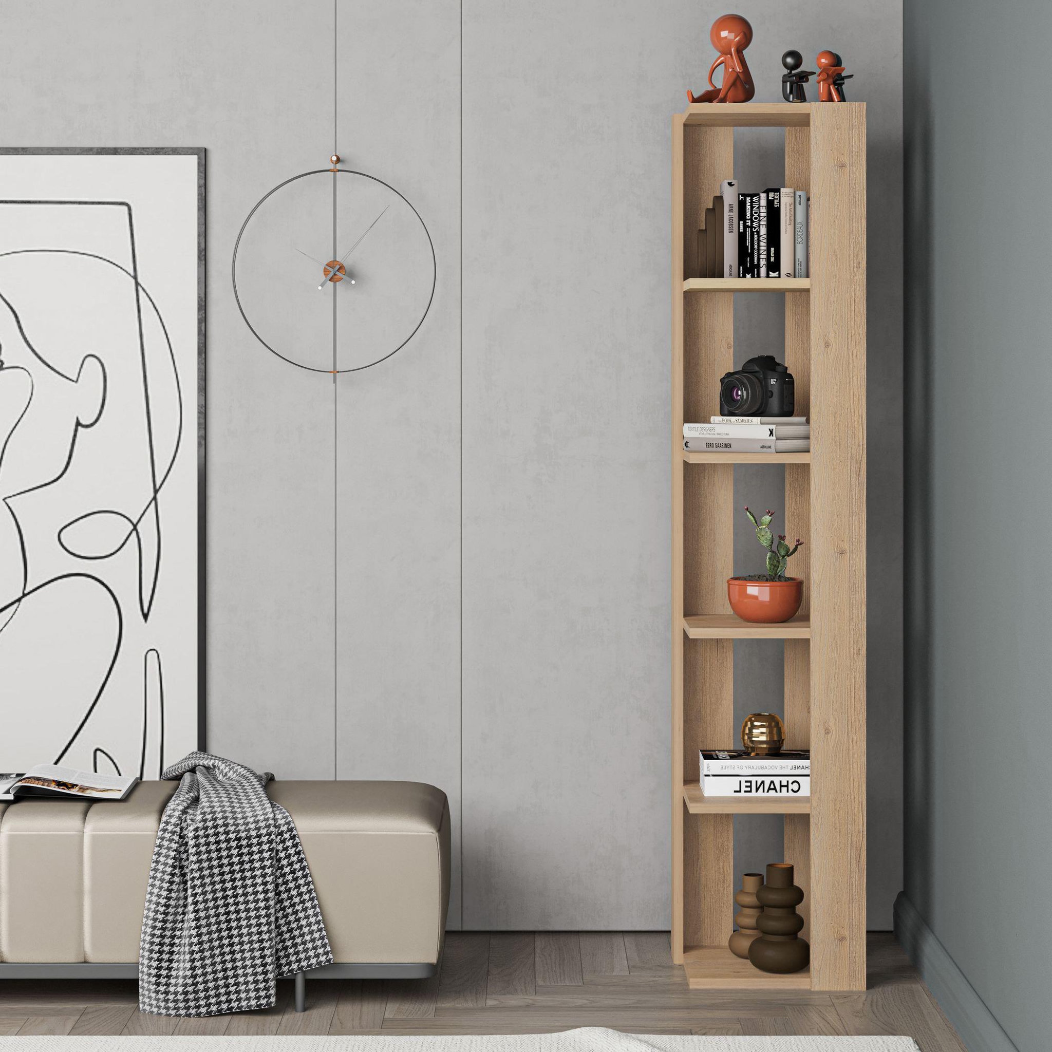 Voir la diapositive 3 : Habitat et Jardin Bibliothèque en bois  Nati  - 32 x 32 x 161 cm - Beige