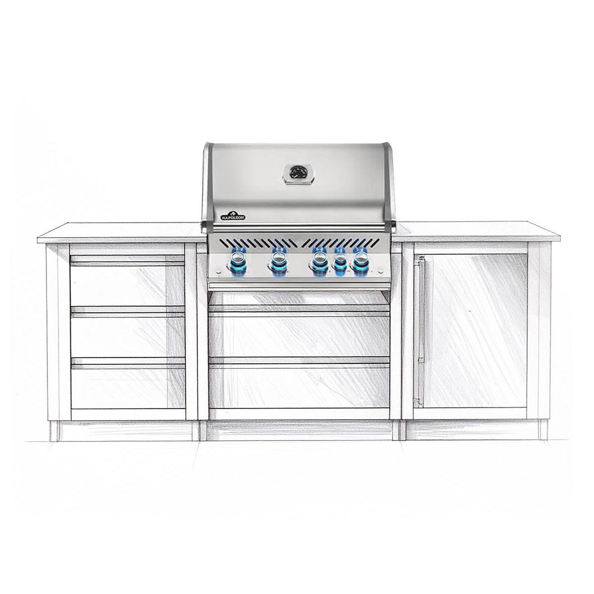 NAPOLEON Barbecue à gaz encastrable Prestige Pro 500 inox 3 brûleurs + Sizzle Zone + brûleur arrière - Napoleon