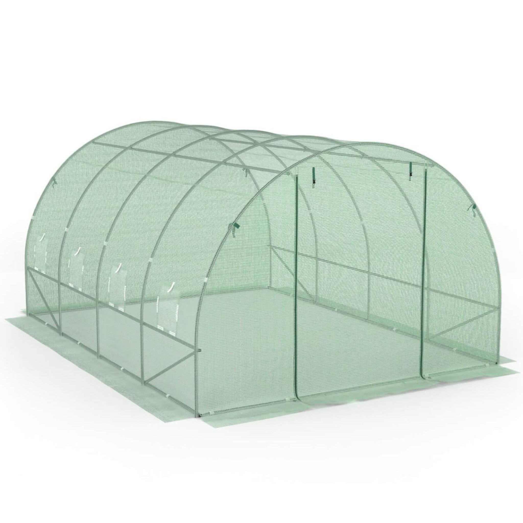 Voir la diapositive 3 : ID MARKET Serre de jardin tunnel 12m² 4 x 3 x 2 m acier galvanisé + bâche anti-uv avec porte et fenêtres zebra verte