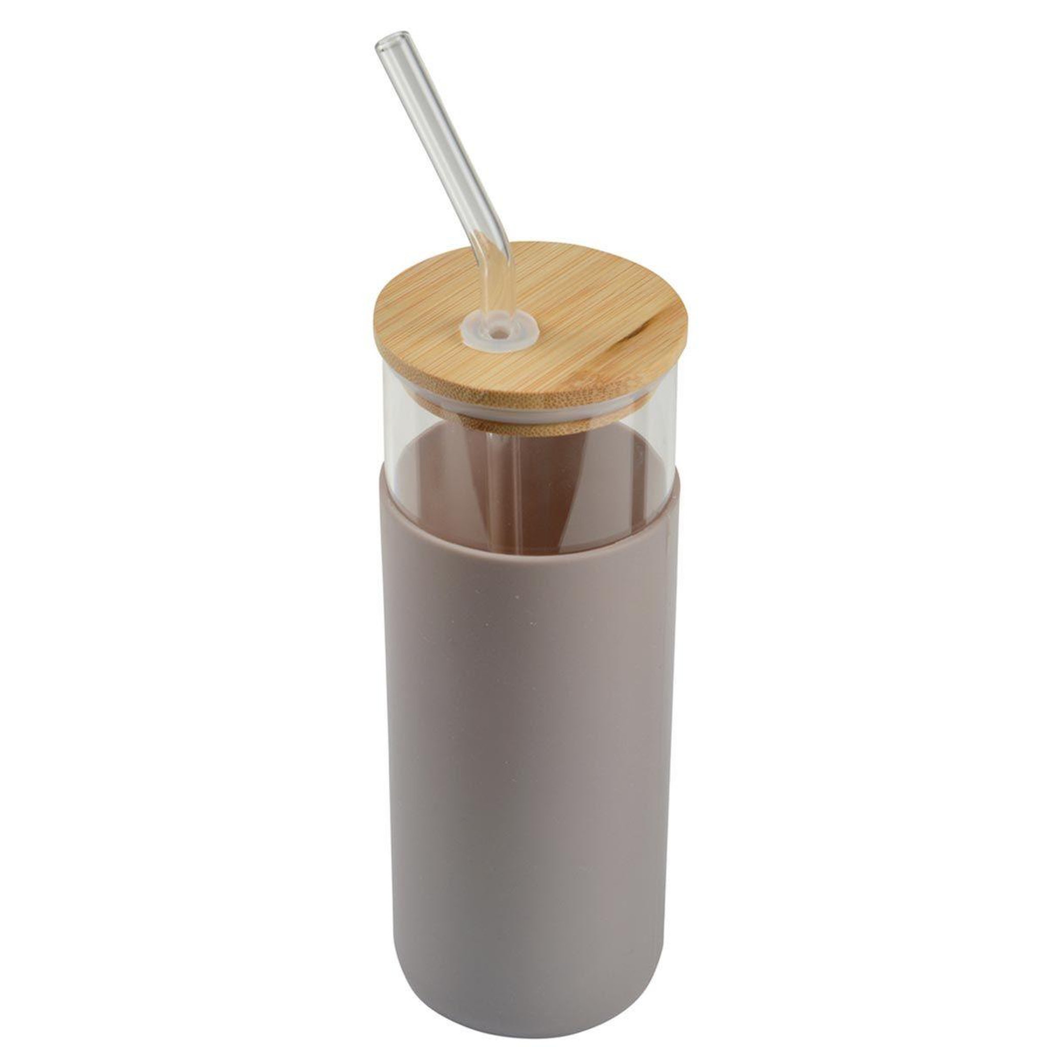 HOMEA Gourde & Paille en Verre  Silicone  0,5L Taupe