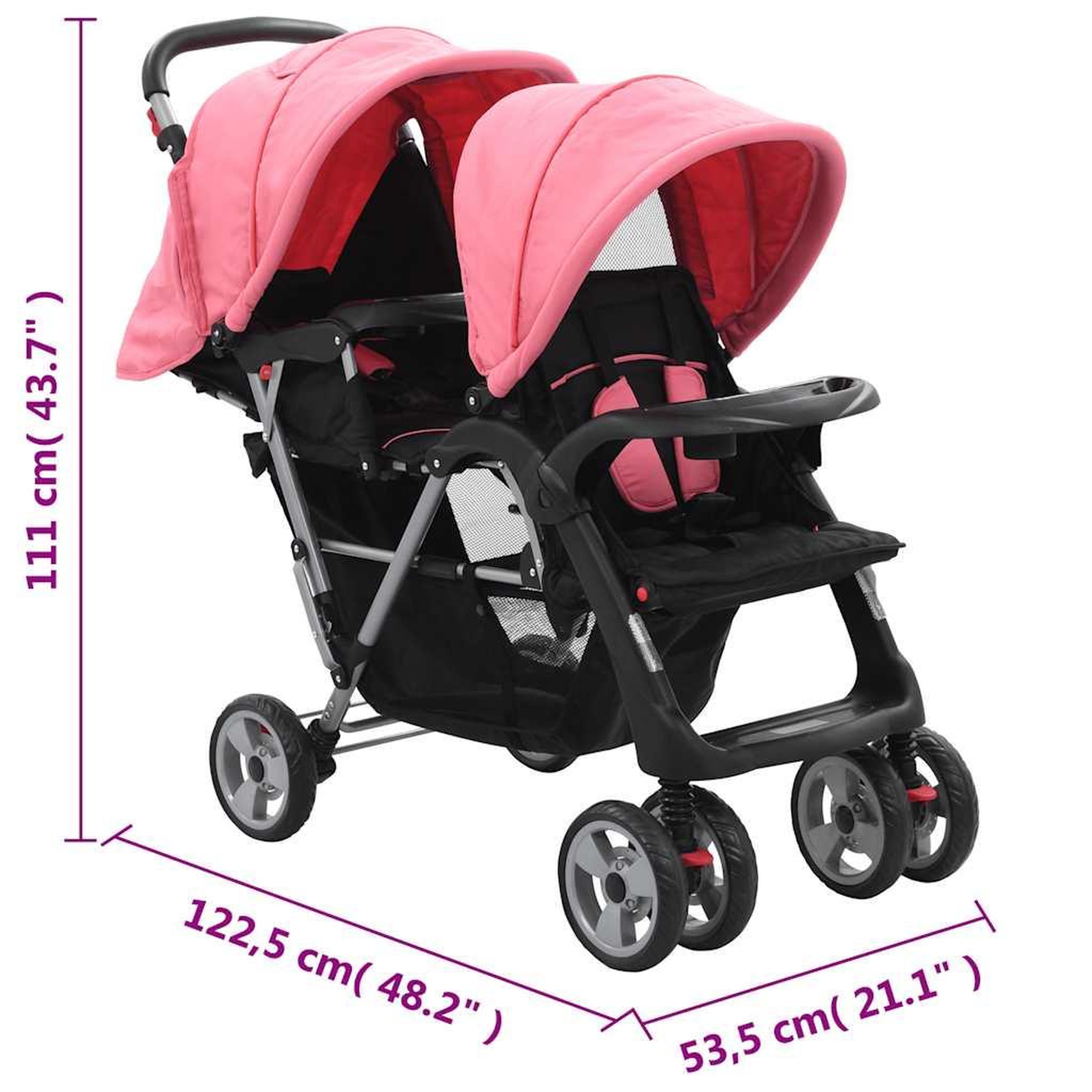 Voir la diapositive 6 : VIDAXL Poussette a deux places rose et noir acier