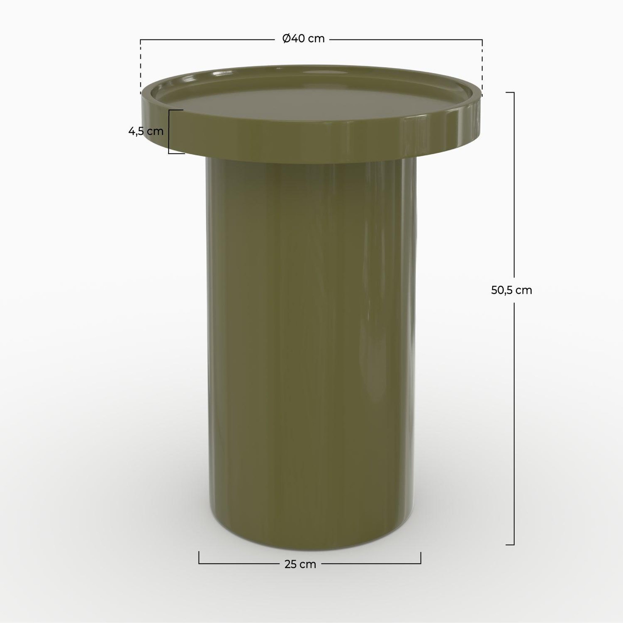 Voir la diapositive 4 : MAISON PAVANE Table d'appoint laquée vert olive en MDF, D40 cm-Nora