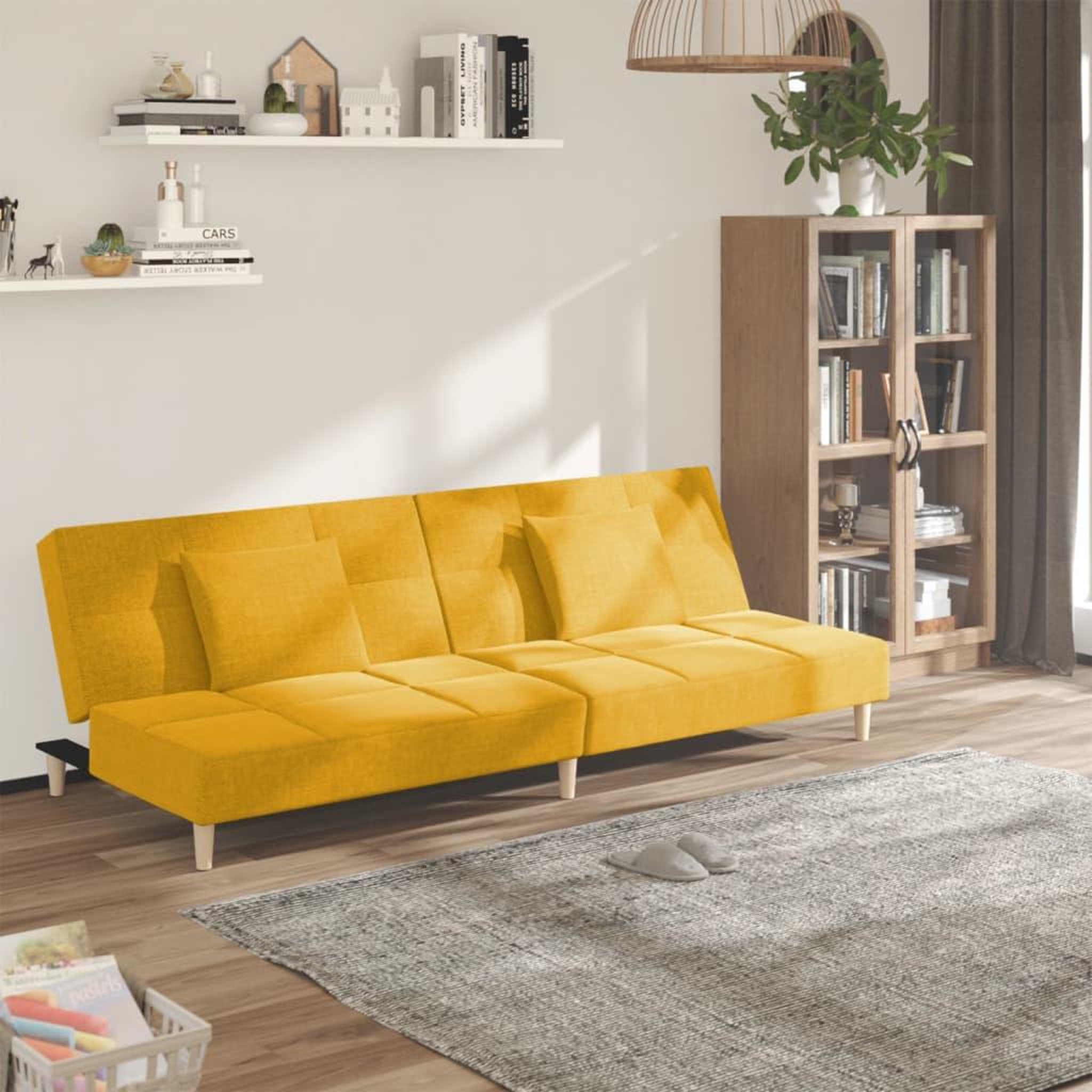 VIDAXL Canape-lit a 2 places avec deux oreillers jaune tissu