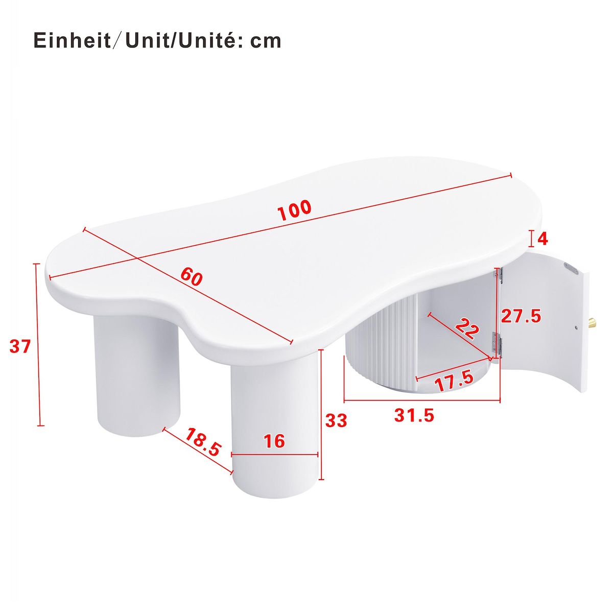 MERAX Table basse forme atypique blanc - 60x100 cm mdf