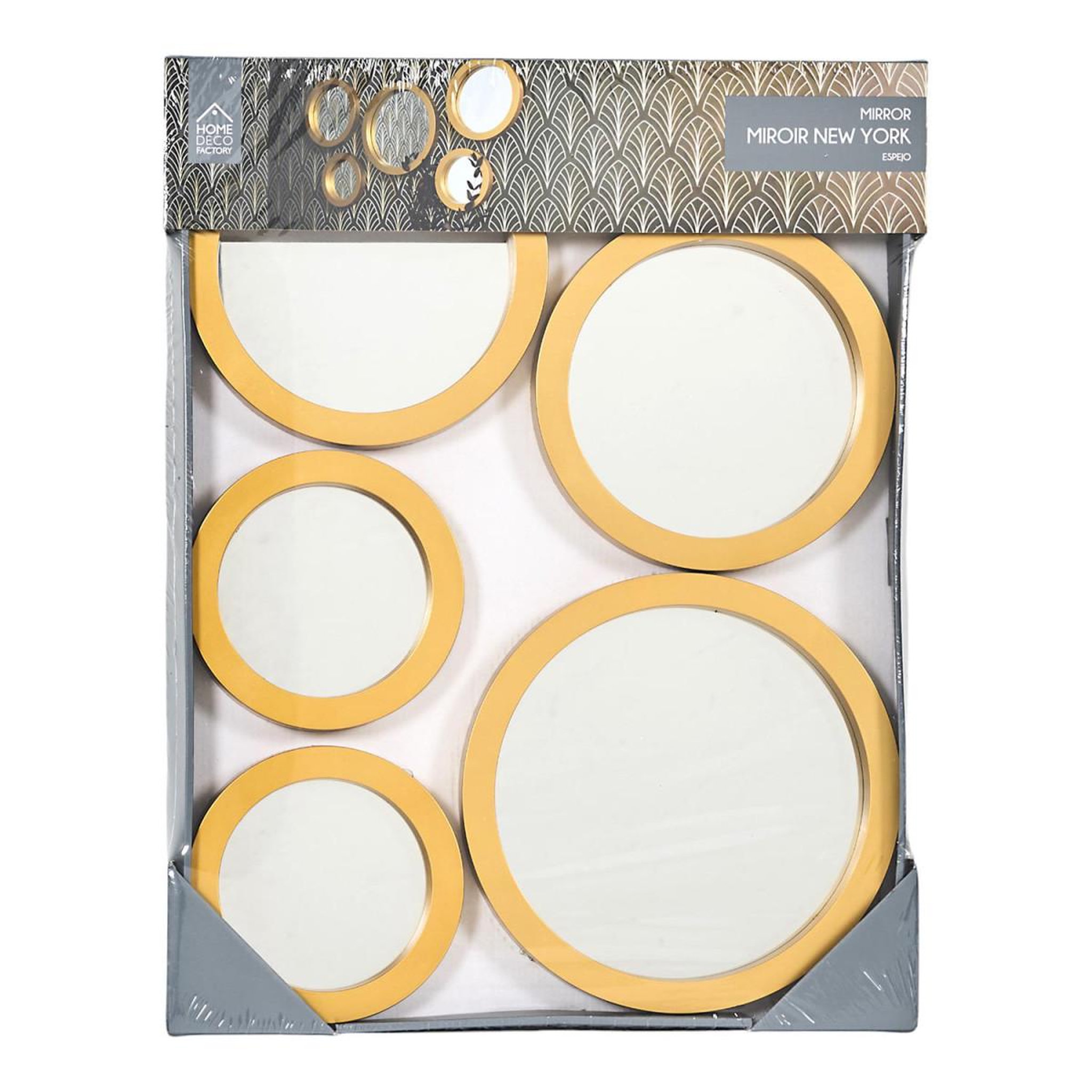Voir la diapositive 3 : The Home Deco Factory Lot de 5 miroirs muraux rond  new york  28cm doré