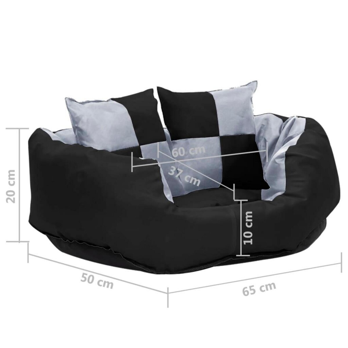 VIDAXL Coussin reversible lavable pour chien Gris et noir 65x50x20 cm